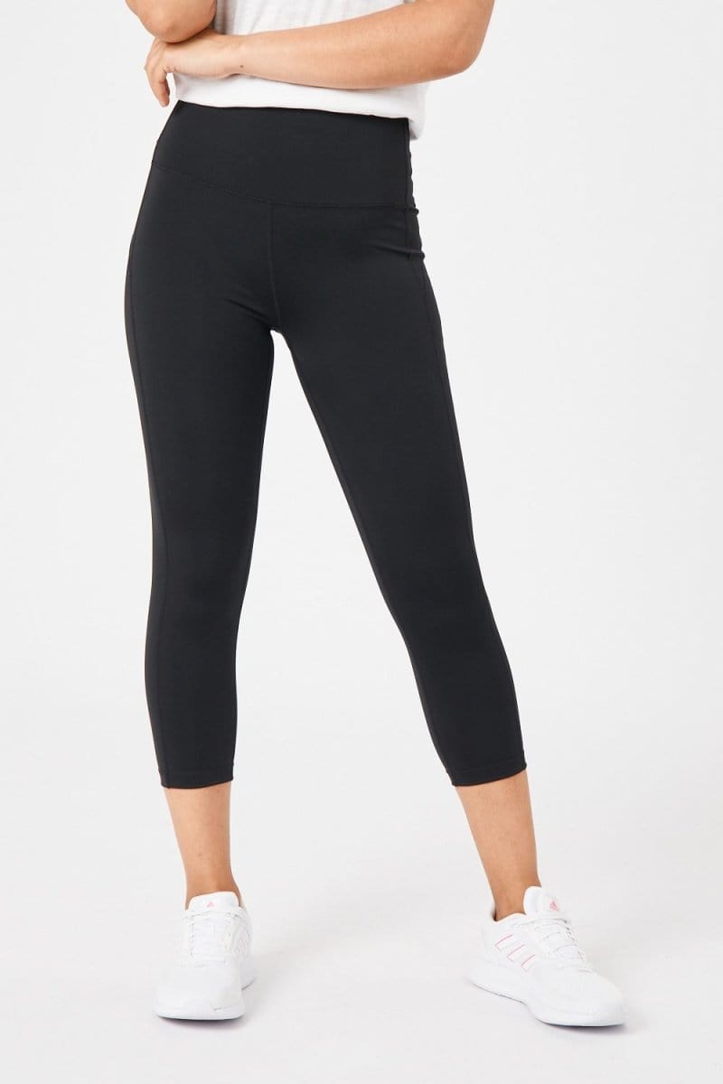 INSPORT Women's Power Panel 7/8 Black Tights - High Waist Yoga Workout Leggings for Running, Gym & Everyday Wear