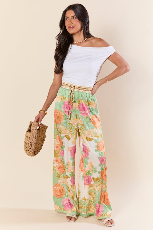 Meet Me In Paradise Satin Printed Multi Floral Pants - Women's High Waisted Lounge Pants for Vacation, Beach & Boho Style Outfits