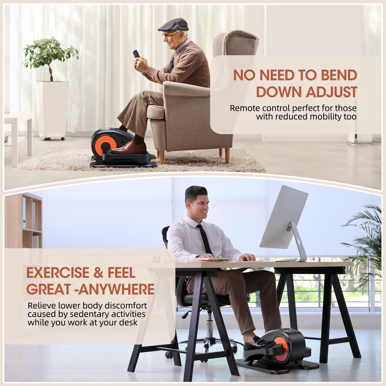 Under Desk Elliptical Machine - Quiet Electric Pedal Exerciser with LCD Display, Remote Control & 12 Speed Levels | Compact Seated Leg Workout Equipment for Home Office, Rehabilitation & Low-Impact Exercise