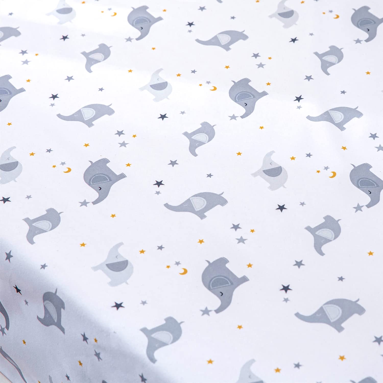 Jupeollon 3-Piece Baby Crib Bedding Set for Boys - Elephant Moon Star Theme Nursery Bedding | Soft Breathable Cotton | Includes Comforter, Fitted Sheet & Crib Skirt | Grey | Perfect for Newborns & Toddlers Nursery Decor