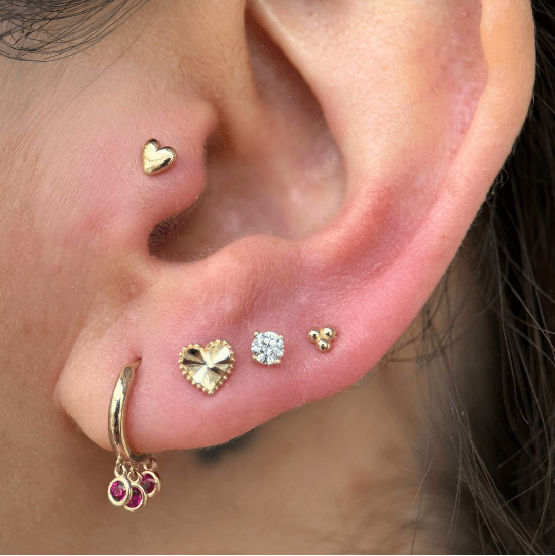 Minimalist Heart Flat Back Stud Earrings in Solid 14k Yellow Gold - Perfect for Everyday Wear, Gifts & Special Occasions