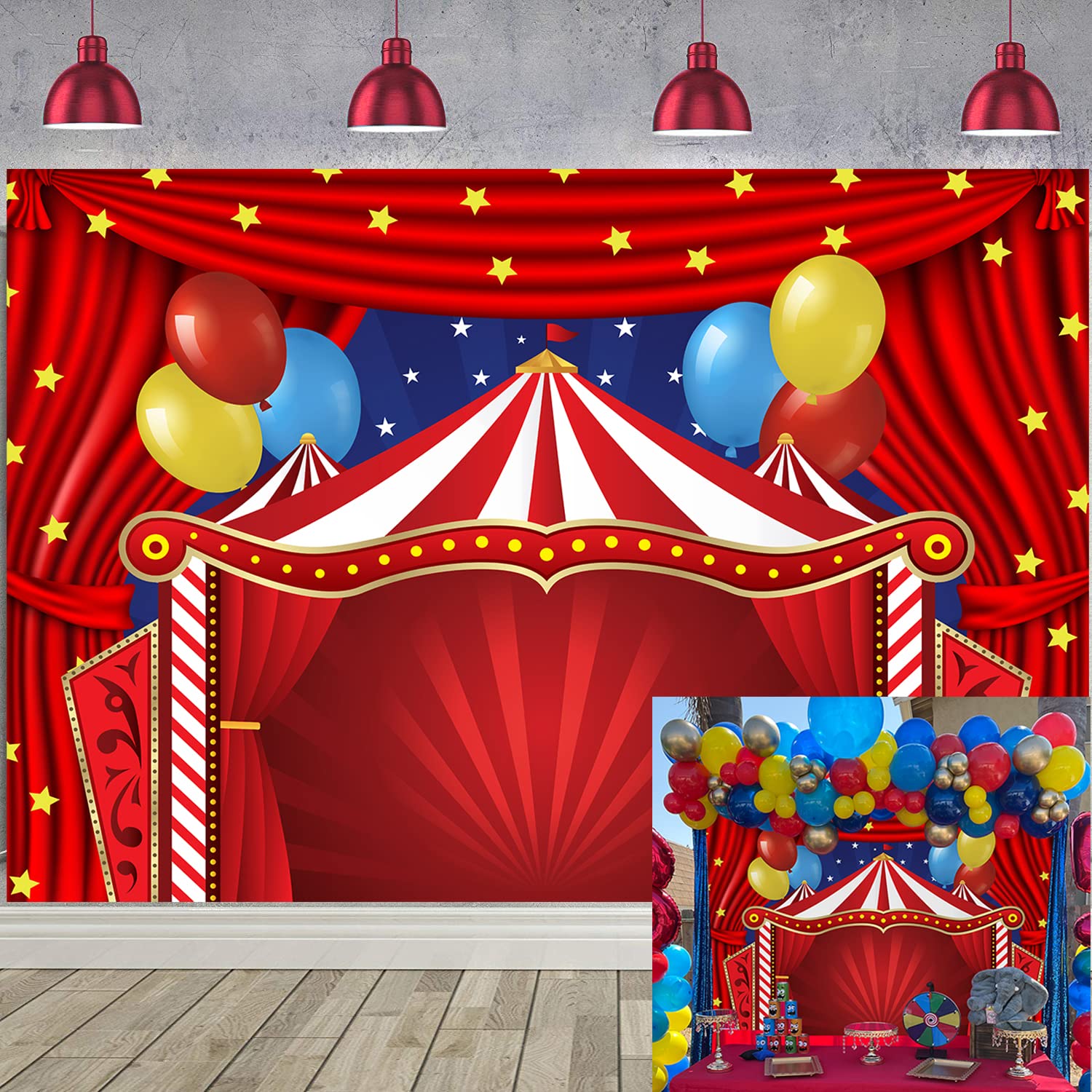 Red Circus Carnival Backdrop - Stars Photography Background for Birthday Parties & Baby Showers