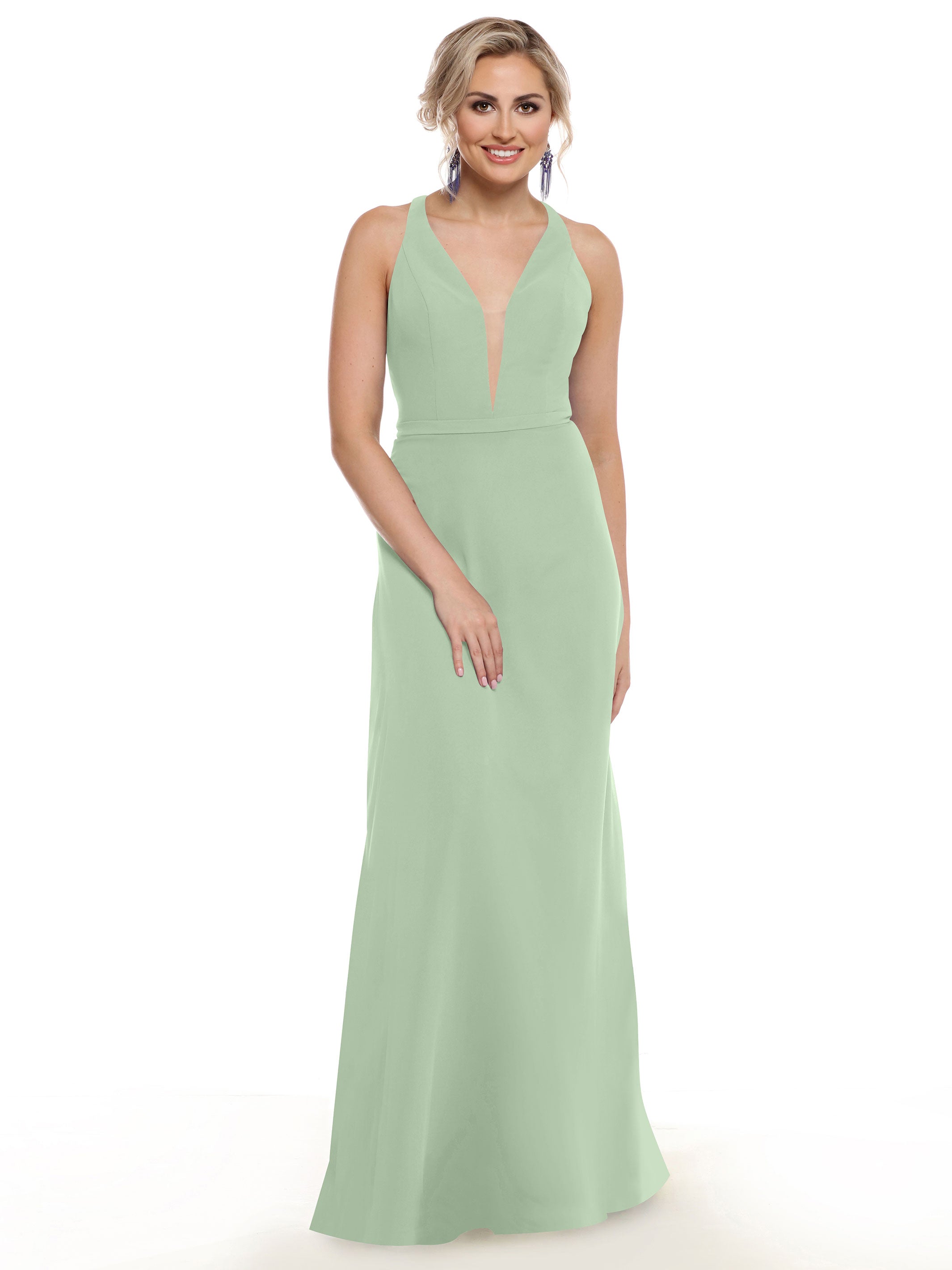 Elegant 80150 Chiffon A-Line Bridesmaid Dress with Plunging V-Neck & Intricate Back Detail - Perfect for Weddings, Formal Events & Special Occasions