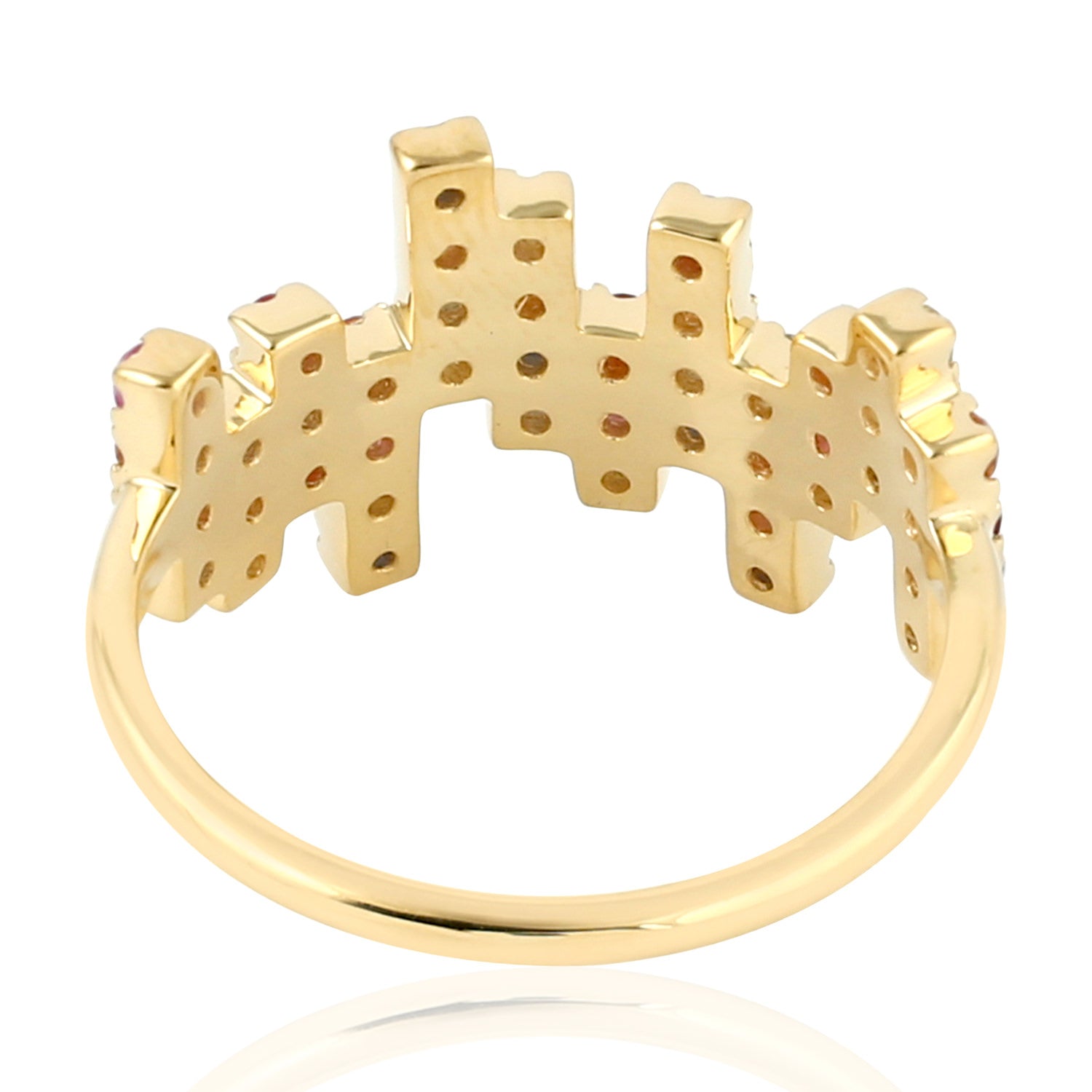 18K Yellow Gold Pave Multi Sapphire Zig Zag Handmade Ring for Women | Elegant Stackable Jewelry for Engagement, Anniversary & Special Occasions