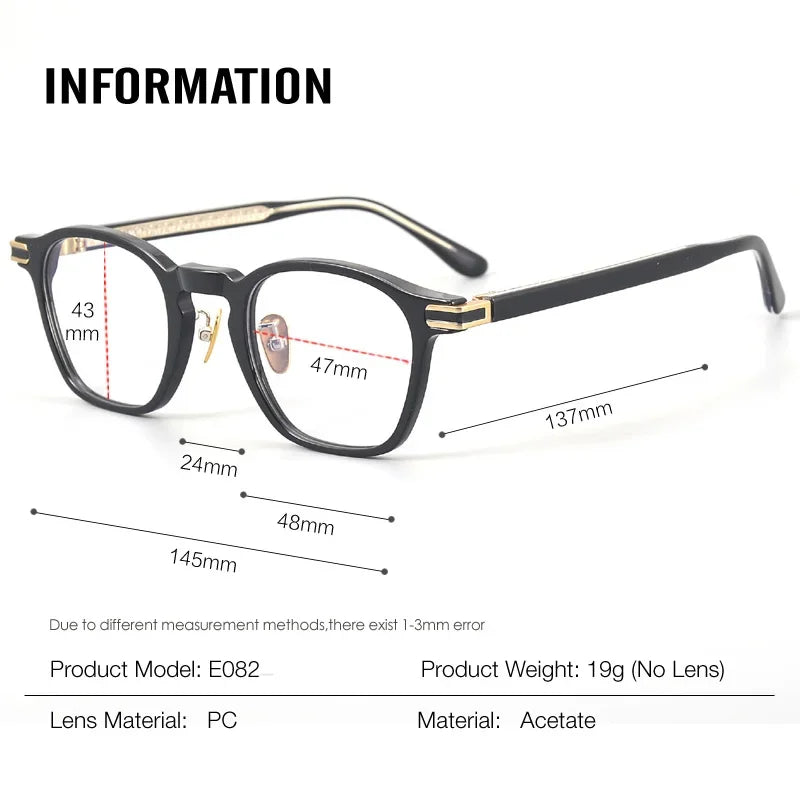 Aror Unisex Full Rim Square Acetate Titanium Eyeglasses Frame 49082 - Stylish Lightweight Glasses for Men & Women, Perfect for Reading, Work, and Everyday Fashion