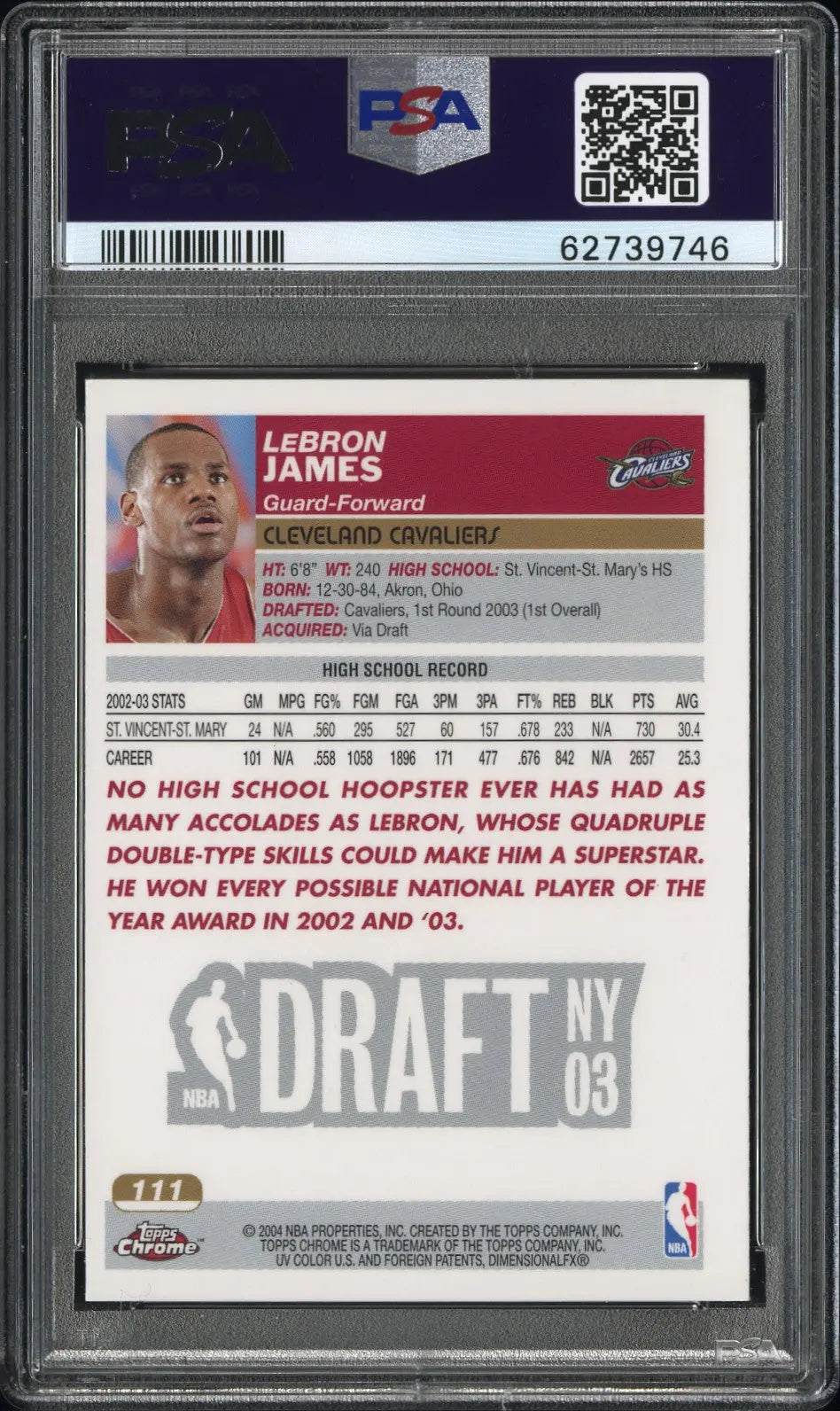 2003 Topps Chrome LeBron James Rookie Card #111 PSA 8 - Perfect for Basketball Collectors & Sports Memorabilia Displays