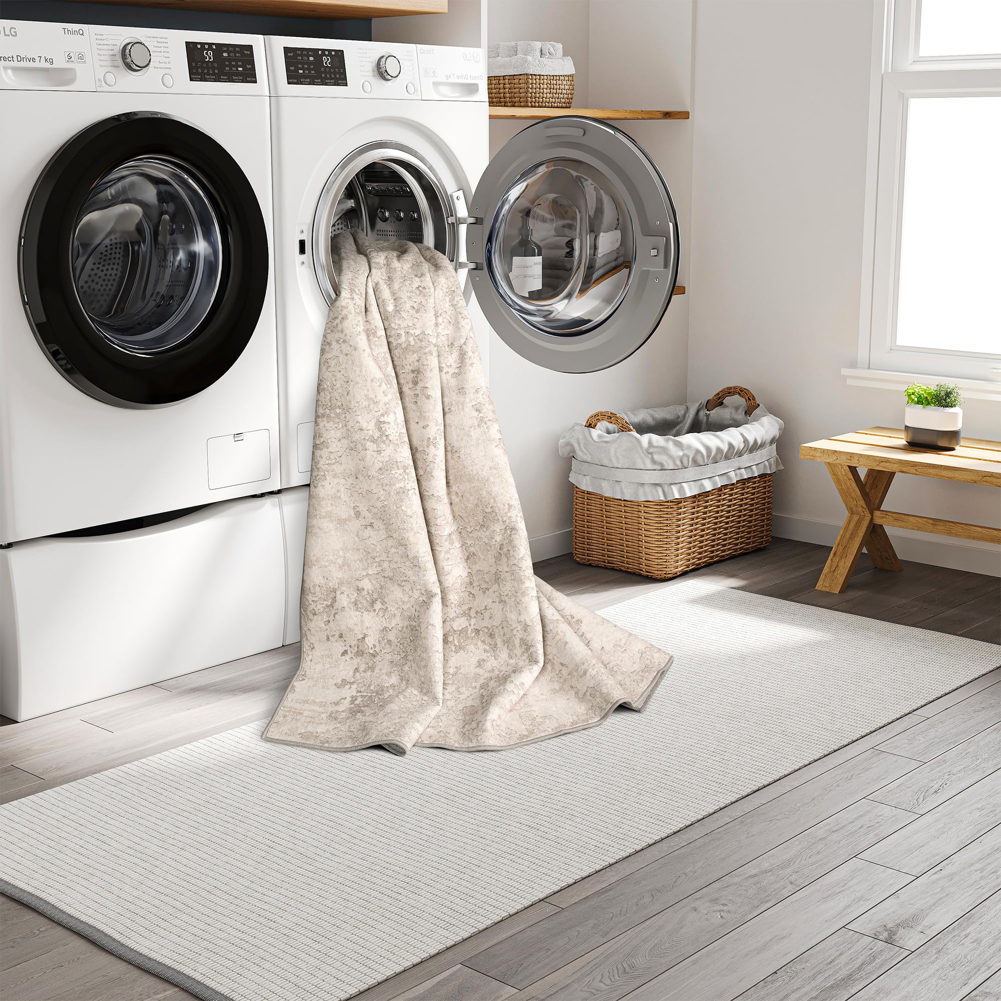 Art&Tuft Washable 8x10 Rug with Anti-Slip Backing - Abstract Design Stain Resistant Living Room Rug - Foldable Machine Washable Area Rug (TPR53-Beige, 8'x10') - Perfect for Home Decor, Bedroom, Dorm & Office Spaces