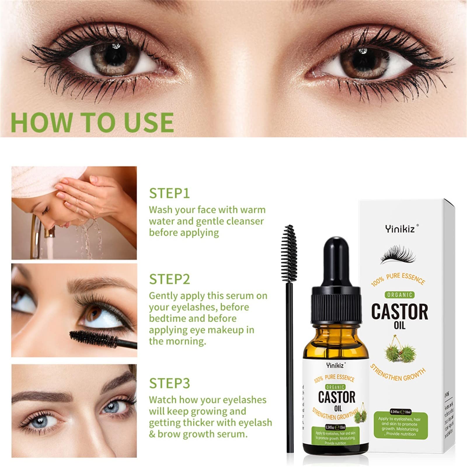 Organic Castor Oil for Eyelash & Eyebrow Growth - 100% Pure Natural Lash Serum & Eyelash Extension Kit | Enhance & Strengthen Lashes for Daily Beauty Routine