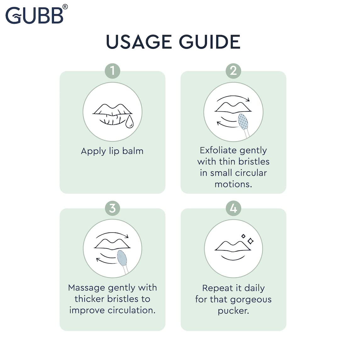 GUBB Dual-Sided Lip Scrubber & Massager - Exfoliating Lip Brush for Soft, Plump & Healthy Lips - Manual Face Massage Tool for Fuller Lip Appearance - Portable Lip Care Essential for Home & Travel Use - Perfect for Pre-Makeup Prep & Nighttime Lip Care Routine