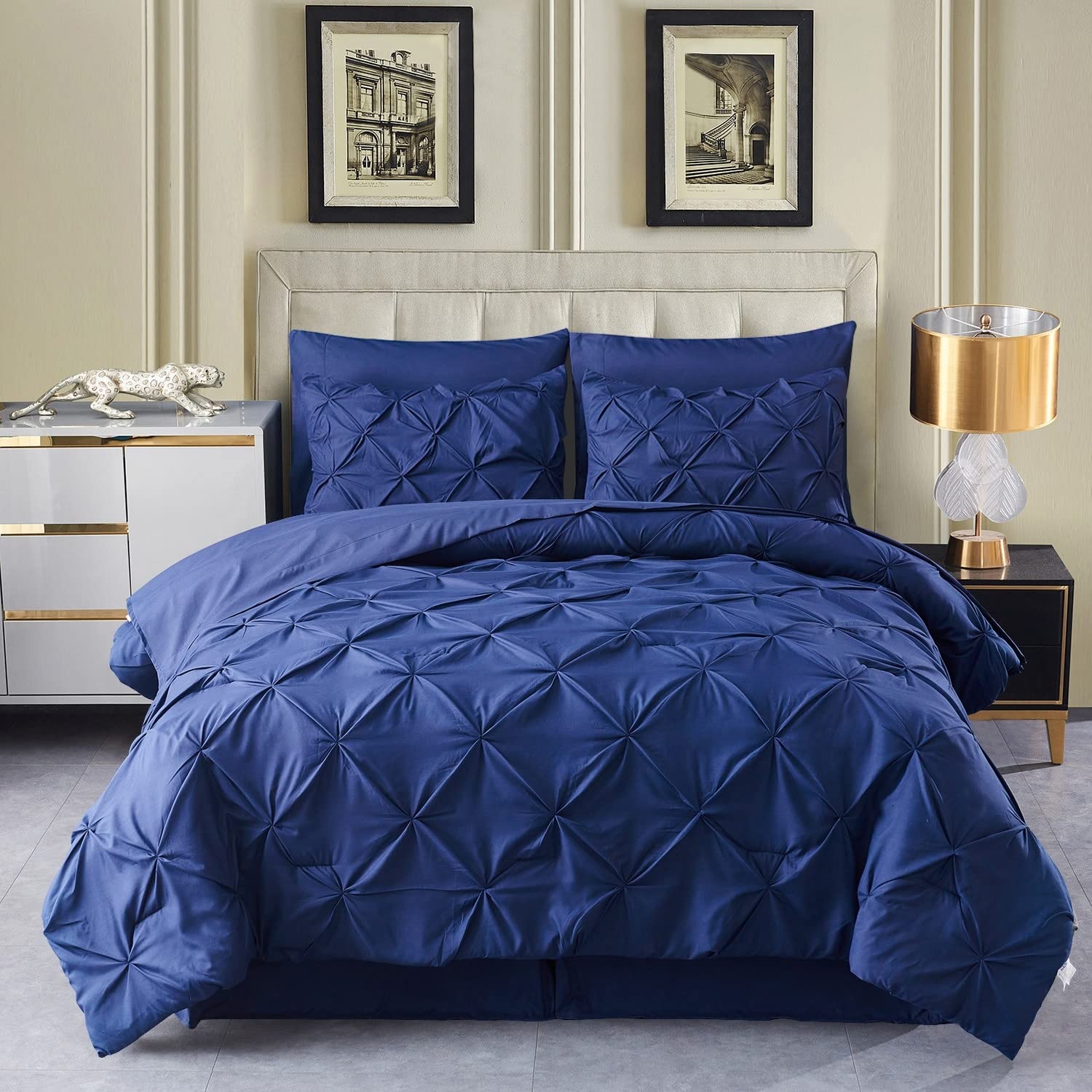 8-Piece Pink and Navy Comforter Set - California King Size Bed in a Bag | Soft Luxury Bedding for Master Bedroom, Guest Room, or Dorm Decor