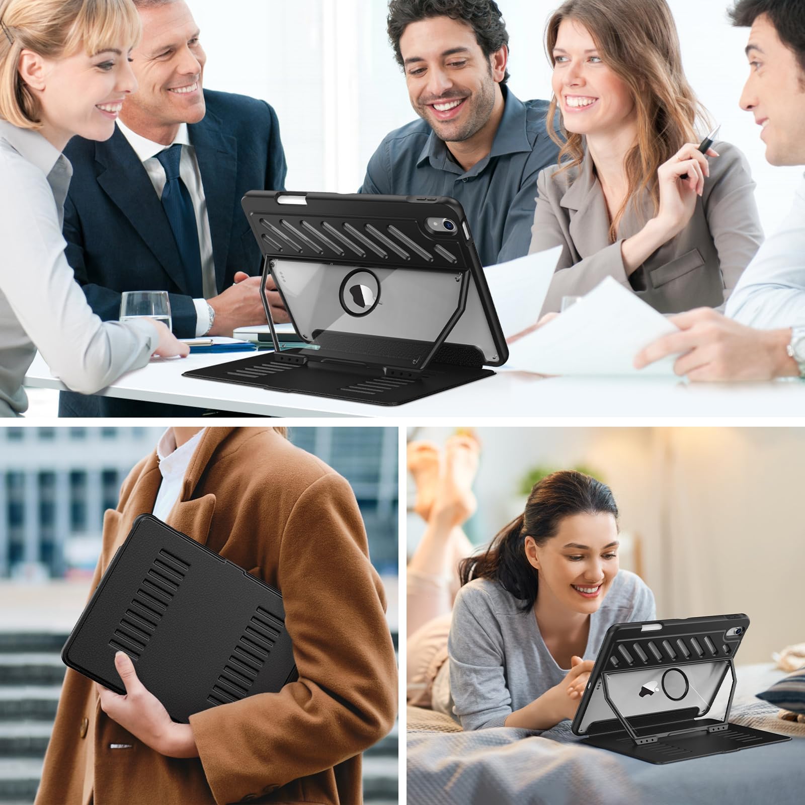 MoKo iPad Air 11 Case (M3 2025/M2 2024) & iPad Air 4/5 10.9 Inch (2020/2022) - Heavy Duty Protective Cover with Pencil Holder, 10 Strong Magnetic Angles, Shockproof & Rugged Design - Perfect for Work, Travel & Outdoor Use - Black