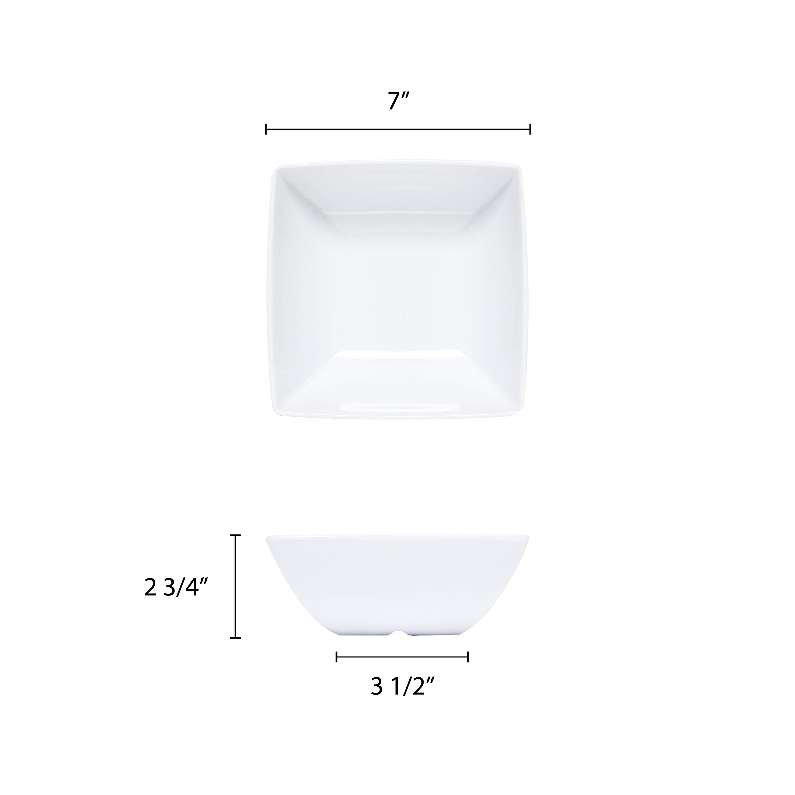 Premium White Melamine Square Bowls - 40oz, 7 1/8