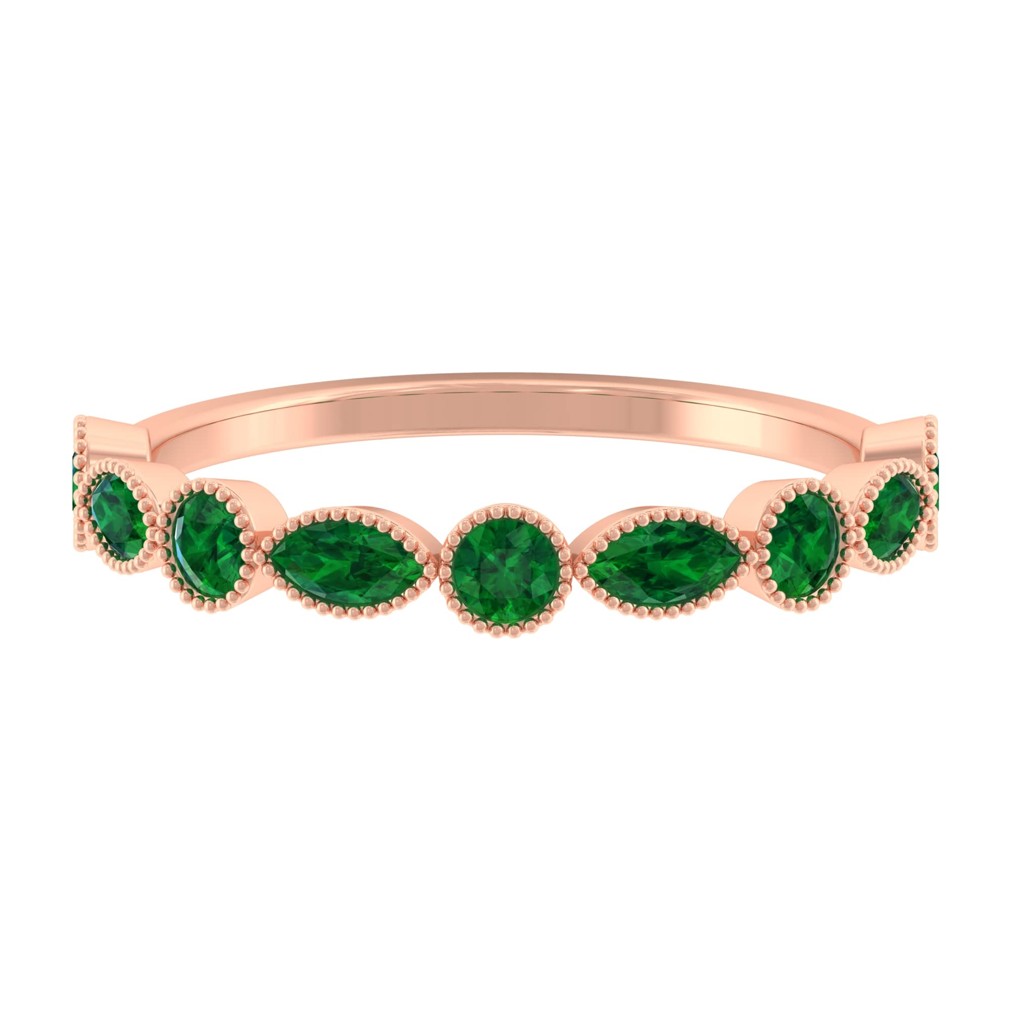 Emerald Half Eternity Ring - Marquise & Round Cut May Birthstone Ring in 14K Solid Gold | Elegant Beaded Design for Anniversary, Engagement & Special Occasion Gifts
