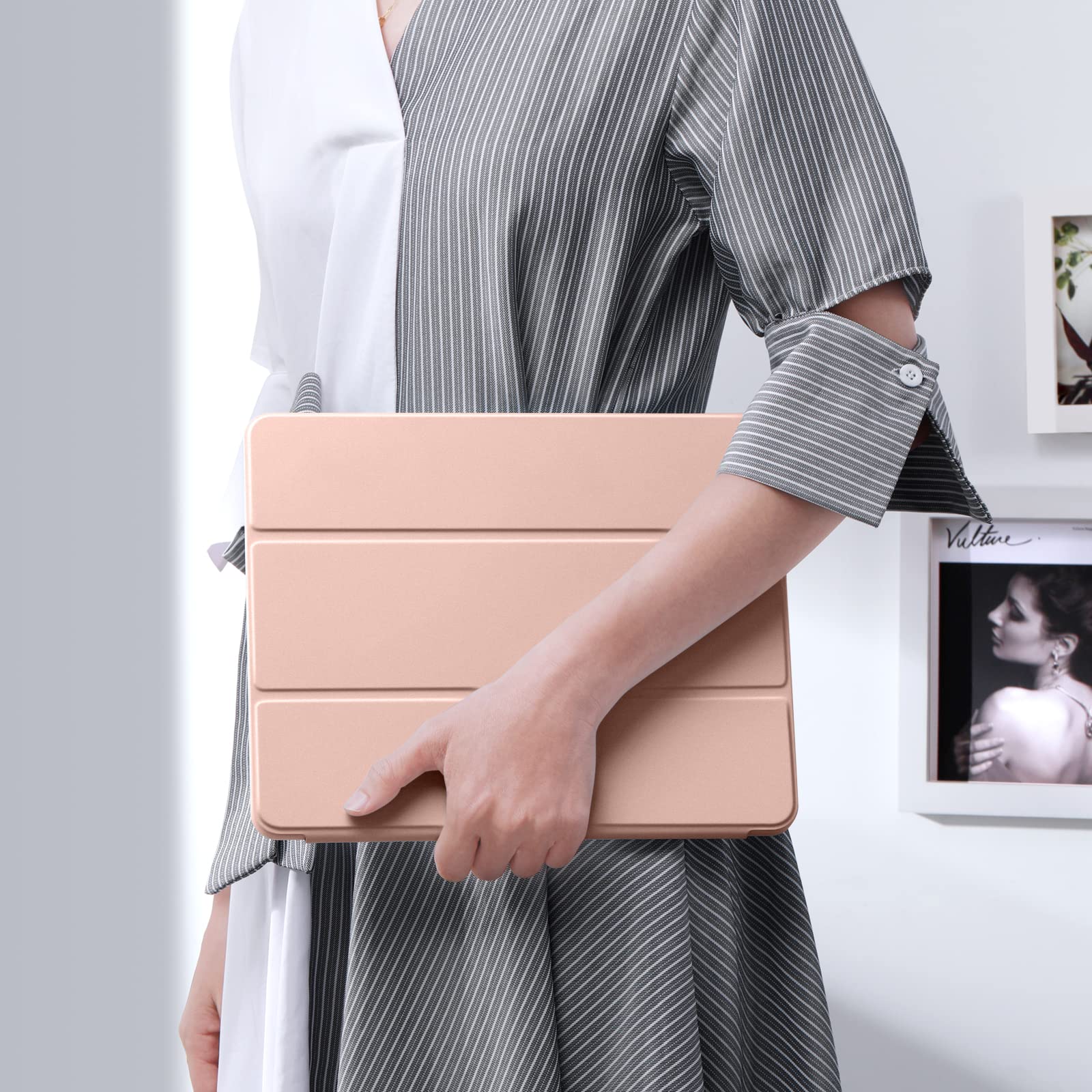 Premium iPad Pro 12.9 Case 6th/5th/4th/3rd Gen (2022/2021/2020/2018) - Shockproof Trifold Stand Cover with Pencil Holder & Auto Wake/Sleep | Soft TPU Back Protection | Perfect for Work, School & Travel - Pink