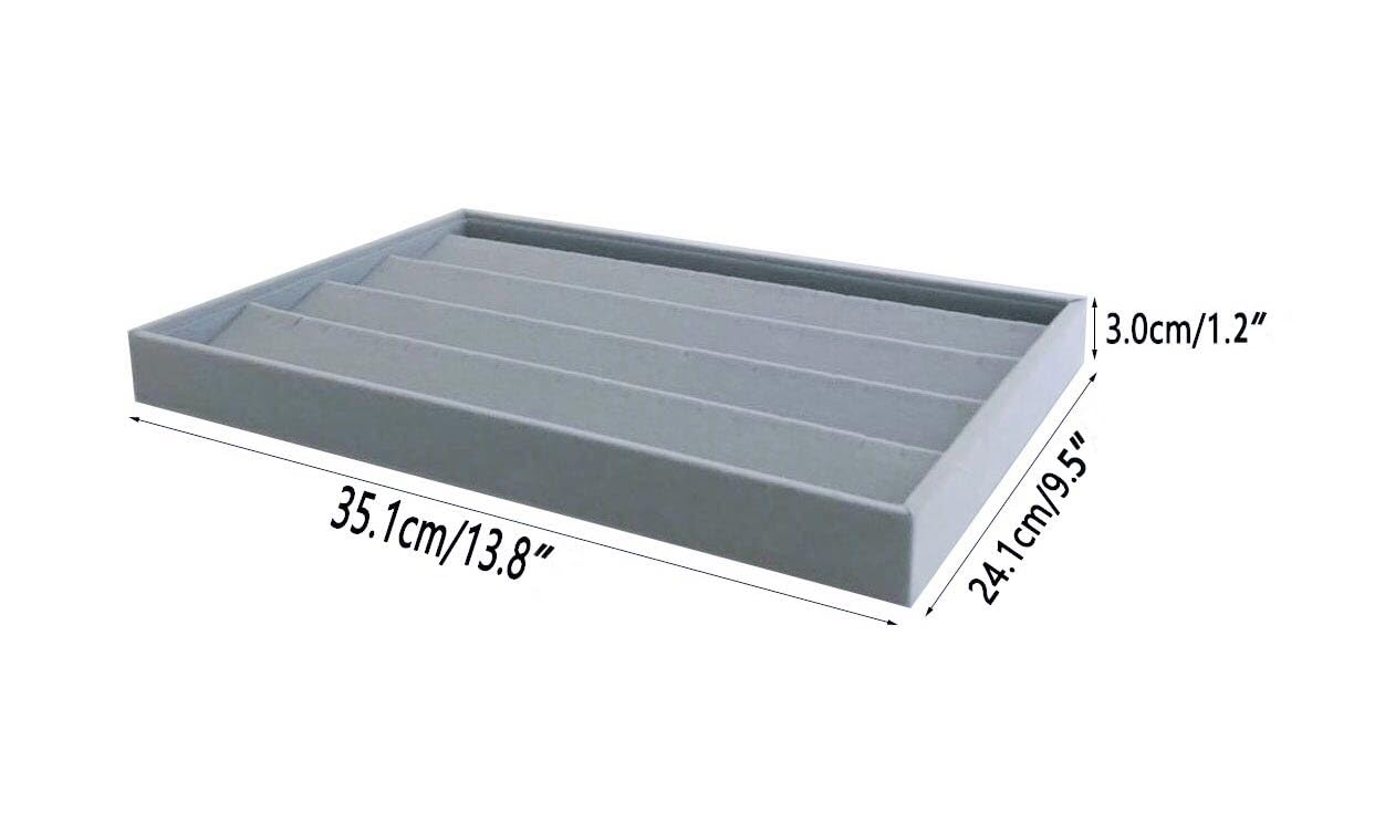 Premium Velvet Grey Jewelry Tray Organizer - Stackable Drawer Insert Divider for Earrings, Rings & Necklaces | Perfect for Vanity, Travel & Gift Storage