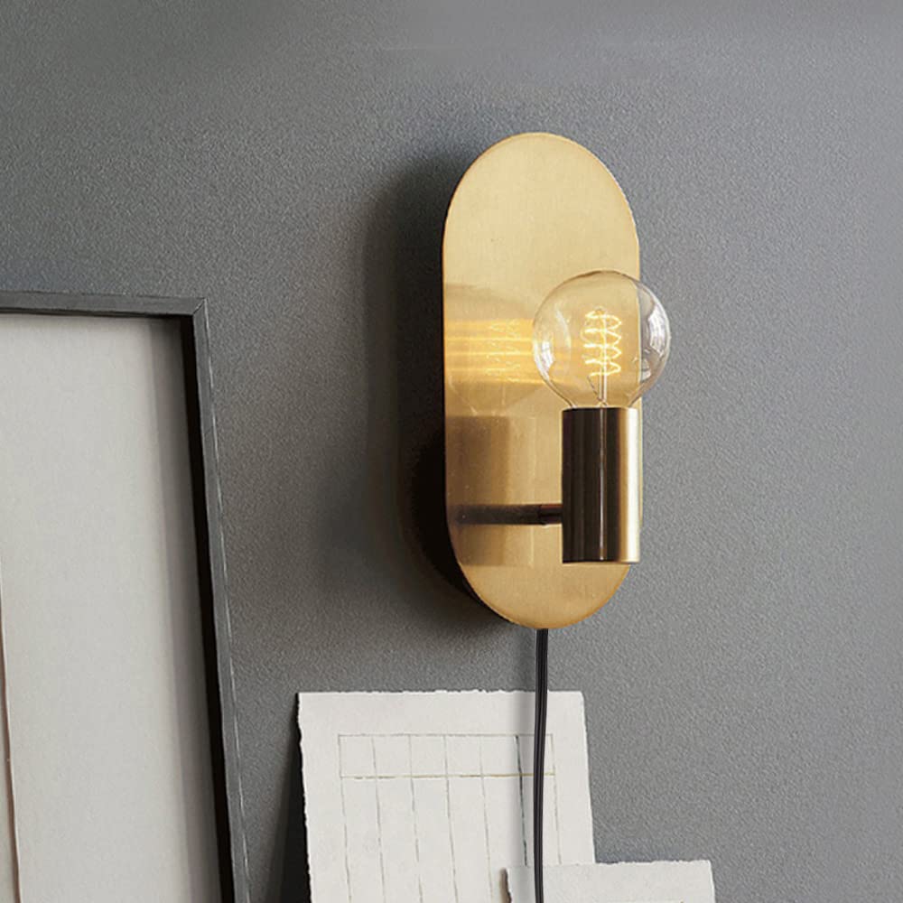 Gold Plug in Wall Sconce Set of 2 - Modern Brushed Stainless Steel Wall Lighting with On/Off Switch - Bedroom, Living Room & Bathroom Wall Mount Light Fixture for Home Decor and Ambient Lighting
