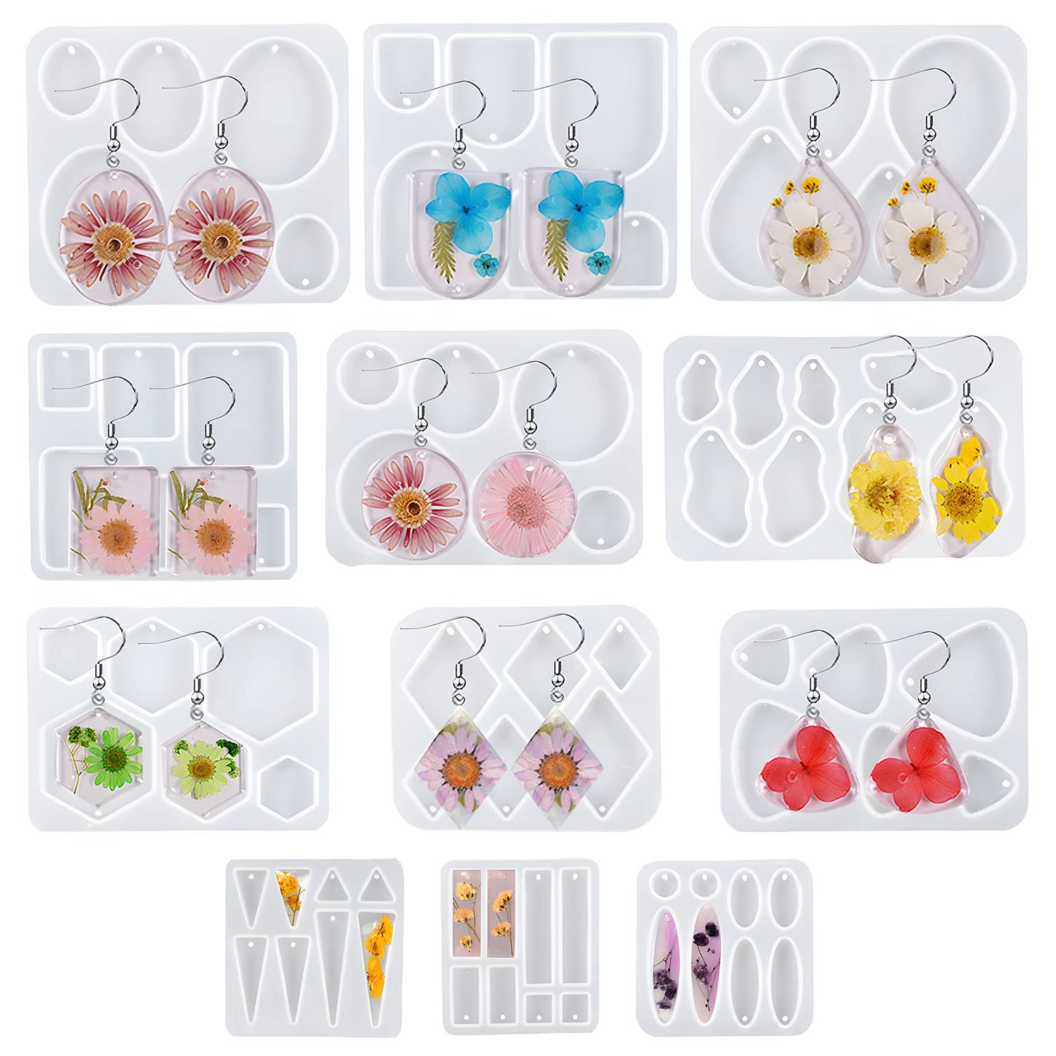 12 PCS Silicone Earring Resin Molds with Holes - DIY Jewelry Making Kit for Epoxy Casting - Various Shapes & Sizes for Earrings, Pendants, Keychains - Perfect for Handmade Crafts, Gifts, and Home Decor Projects