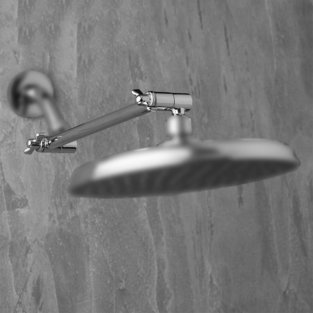 11 Inch Adjustable Shower Arm Extension with Lock Joints - Polished Chrome Brass Shower Head Extension for Handheld & Rainfall Showerheads - Perfect for Bathroom Renovation & Spa-Like Shower Experience