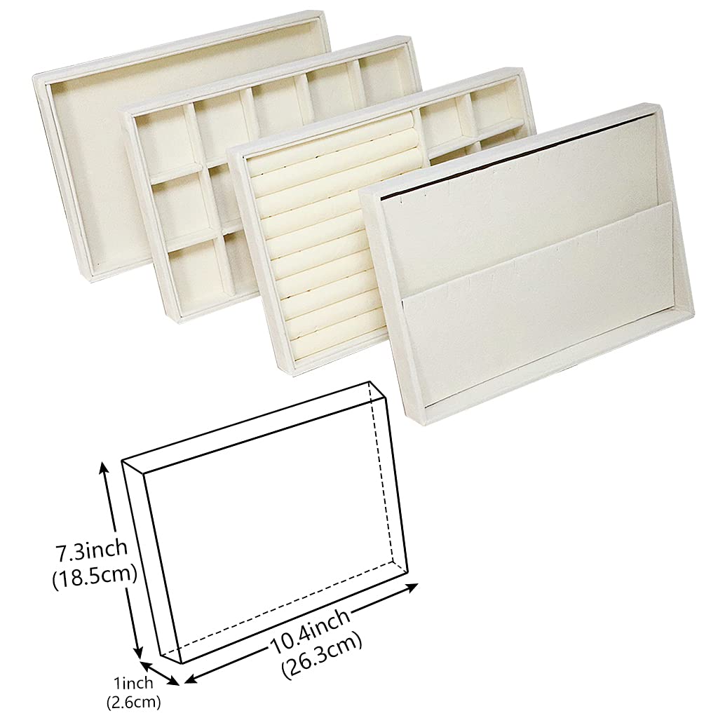 Stackable Velvet Jewelry Organizer Trays - 4-Piece Set for Earrings, Rings, Necklaces & Bracelets | Elegant Jewelry Drawer Inserts & Display Case | Perfect Mother's Day Gift & Jewelry Storage Solution for Home, Travel & Retail Display