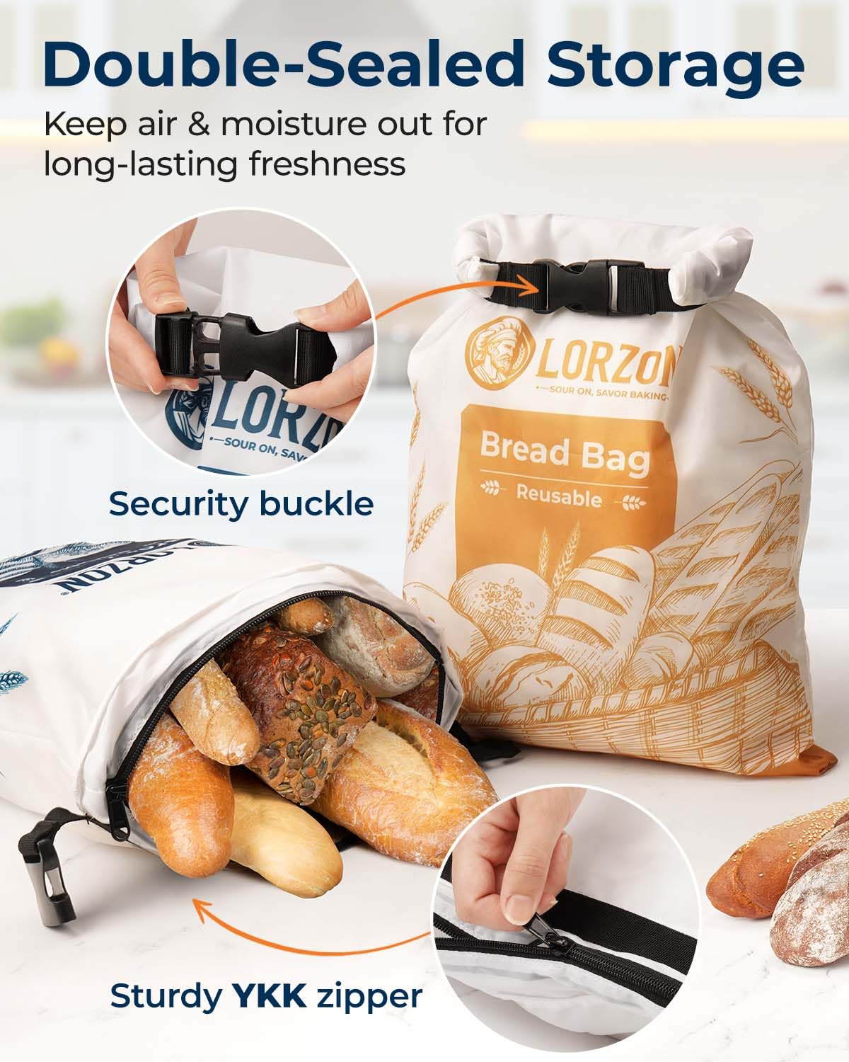 2-Pack Reusable Bread Storage Bags with Zipper - Large Loaf Freezer Bags for Homemade, Sourdough & Artisan Bread - Keep Bread Fresh Longer | Perfect for Baking, Meal Prep & Freezing