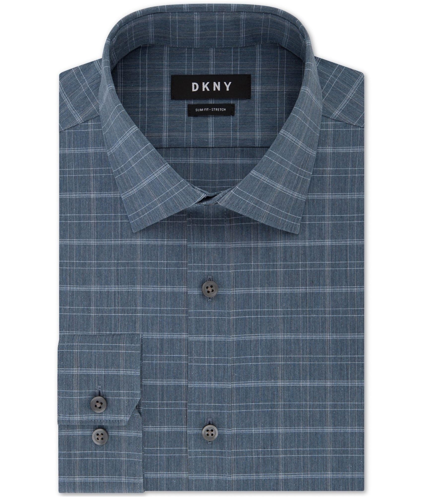 DKNY Men's Checked Button-Up Dress Shirt - Stylish Casual & Formal Wear for Office, Business & Special Occasions