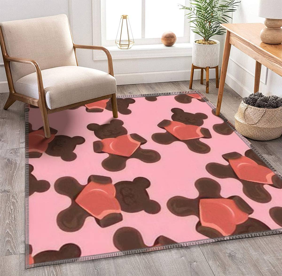 Bear Biscuit with Heart Area Rug - Soft Non-Slip Indoor/Outdoor Seamless Floor Carpet - 63