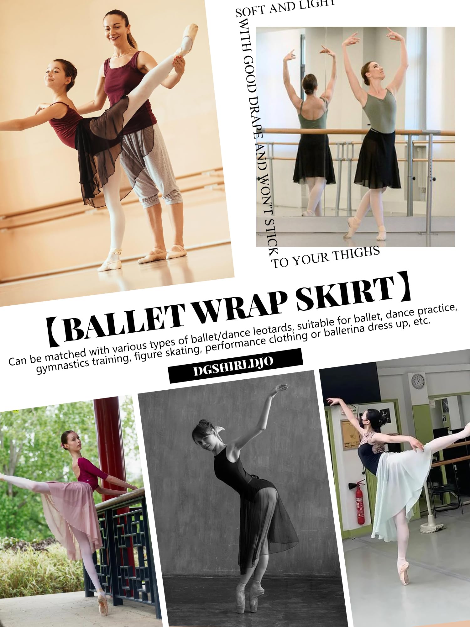 Elegant Ballet Wrap Skirt - Soft Chiffon Pull-on Dance Skirt with Elastic Waist for Women & Girls - Perfect for Ballet Class, Dance Practice, and Performance Costumes