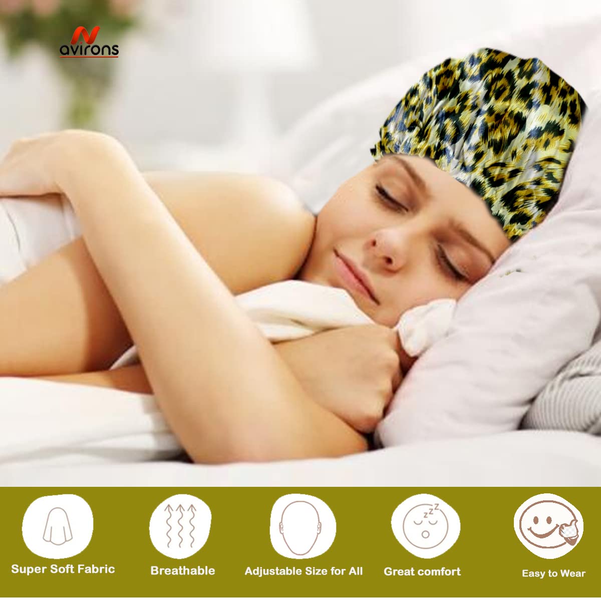 Avirons Satin Silk Hair Bonnet & Sleep Mask Set - Adjustable Double Layer Pure Satin Hair Wrap Cap for Nighttime Hair Protection - Perfect for Sleeping, Travel & Home Hair Care