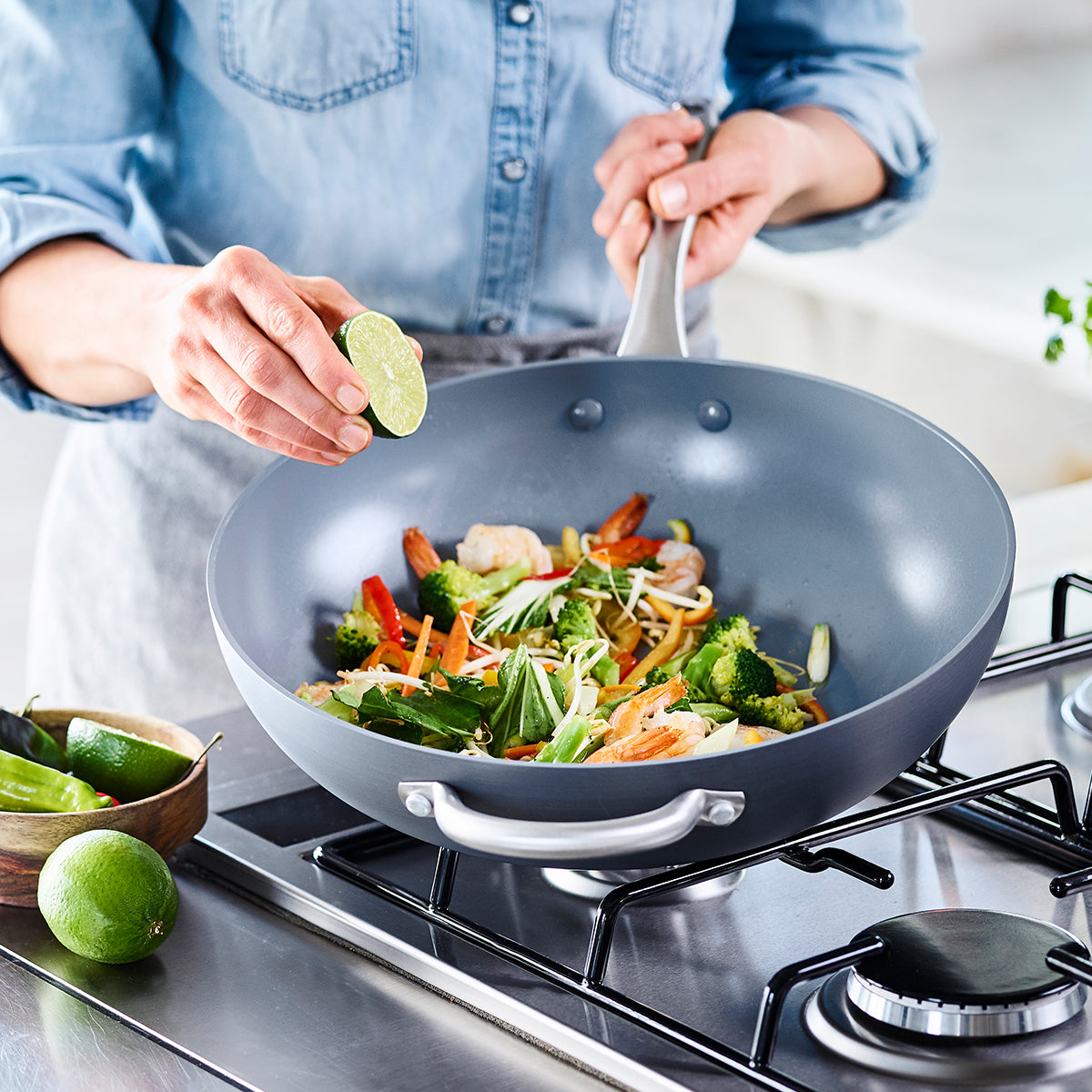 Lima Ceramic Nonstick 12.5 Inch Wok Pan - Healthy Stir Fry, Saute & Deep Frying Cookware for Asian Cuisine & Home Cooking