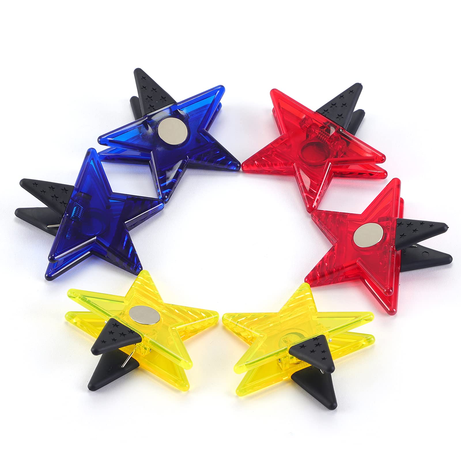 Magnetic Star Shaped Refrigerator Clips - 6 Pack Multi-Purpose Note Holders for Fridge, Office & School - Strong Magnet Paper Clips, Binder Clips, Bag Clips for Organizing Documents, Photos & Shopping Lists