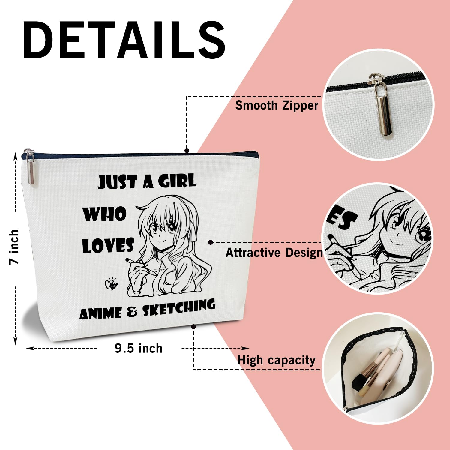 Anime Makeup Bag for Women - Cute Japanese Anime Cosmetics Pouch, Travel Toiletry Organizer with Zipper - Perfect Gift for Anime Fans | Great for Travel, School, and Daily Makeup Storage