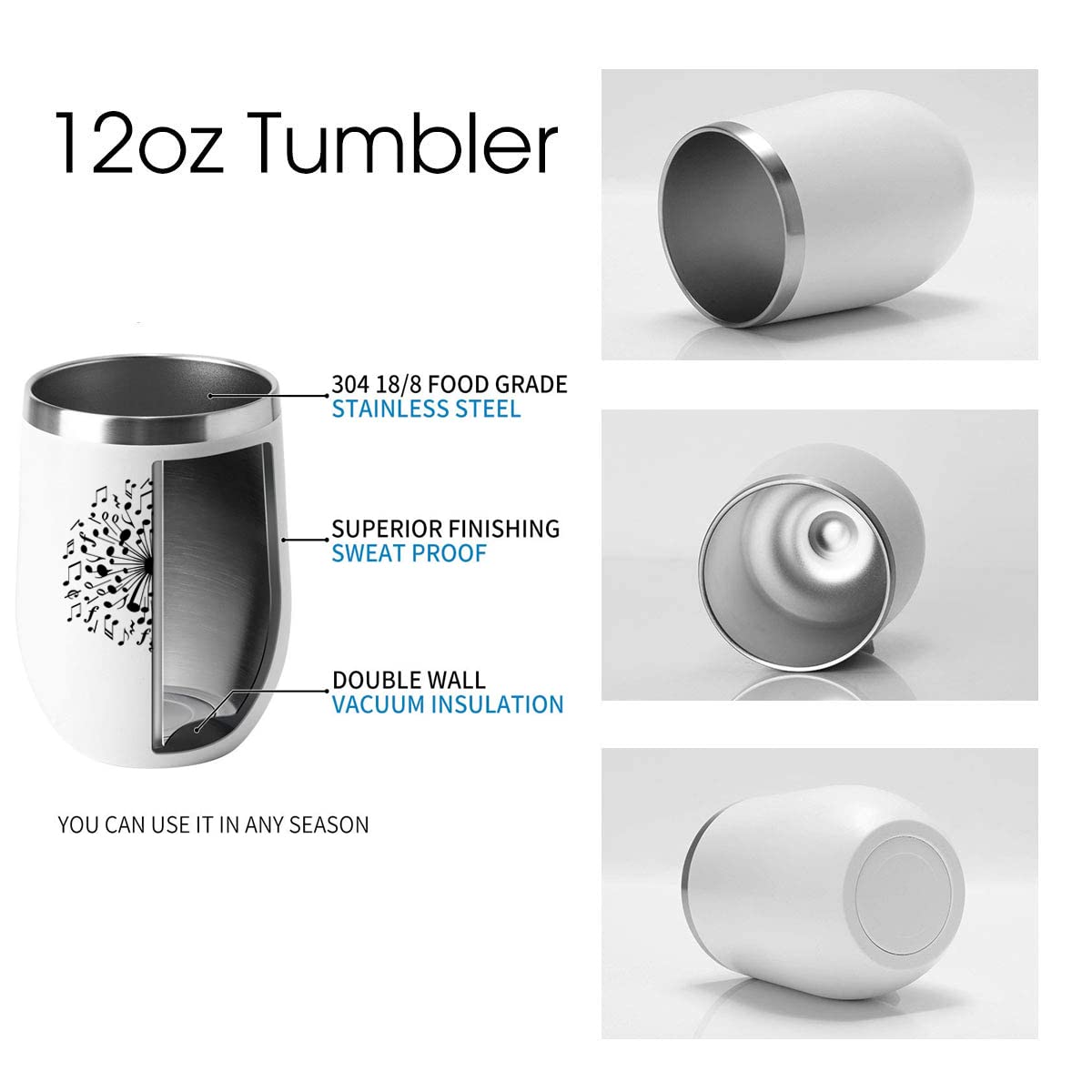 **Personalized Music Teacher Gift - 12oz Stainless Steel Wine Tumbler with Lid - Unique Appreciation Present for Music Lovers, Students, Men & Women - Perfect for Concerts, Rehearsals & Music Classes**