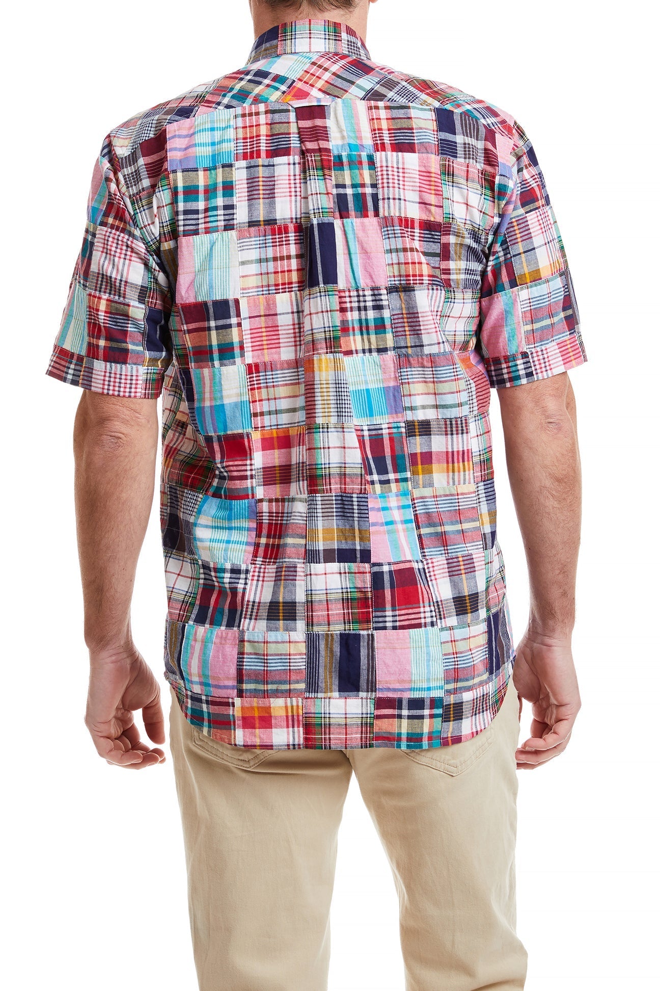 Chase Short Sleeve Shirt with Hingham Patch Madras Print - Casual Summer Button Down Shirt for Men | Perfect for Beach Outings, Picnics, and Weekend Getaways