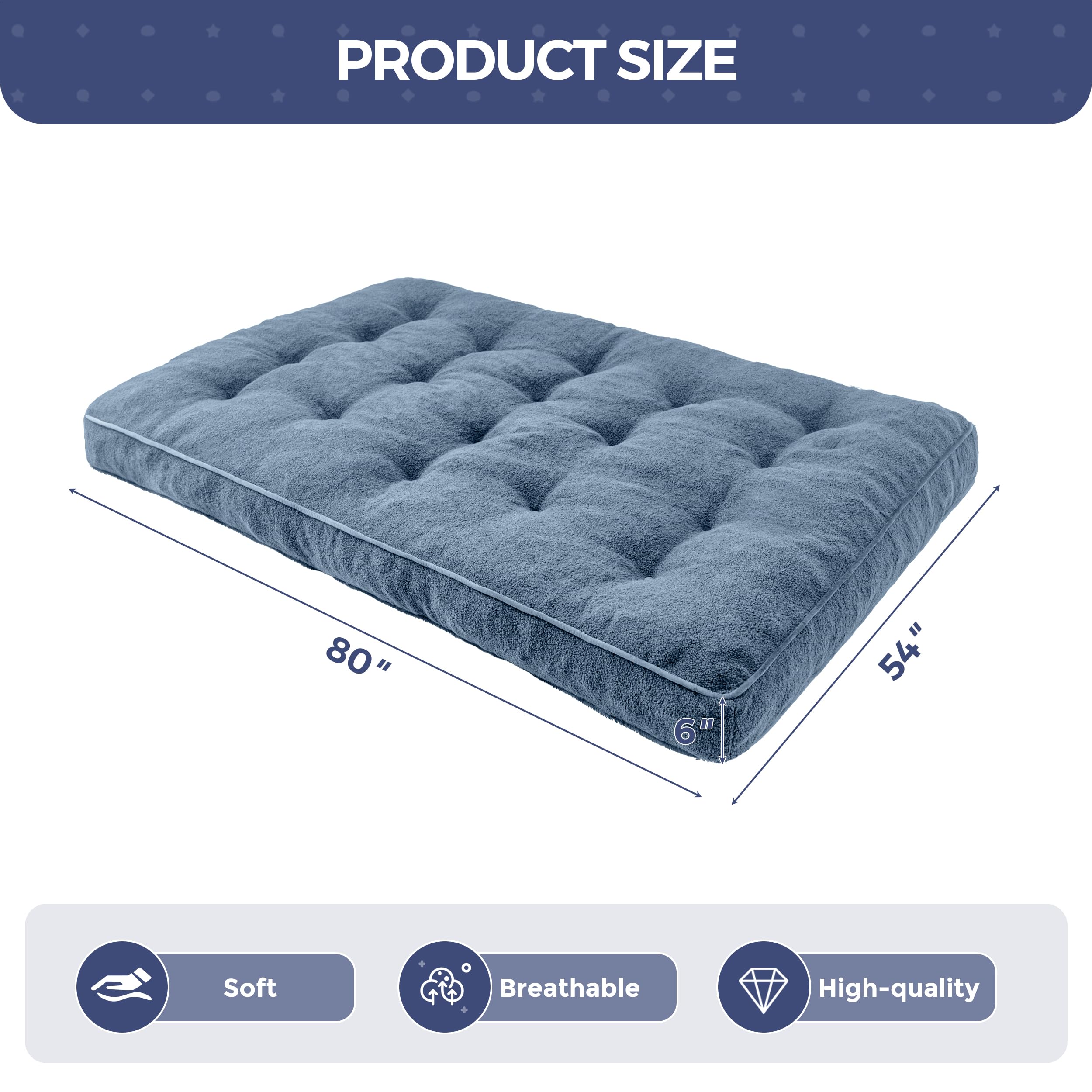MAXYOYO 6 Inch Full Size Futon Mattress - Thick Boucle Sofa Bed with Shredded Foam Filling for Adults, Dusty Blue | Convertible Sleeper, Floor Mattress & Guest Bed Solution (Frame Not Included)
