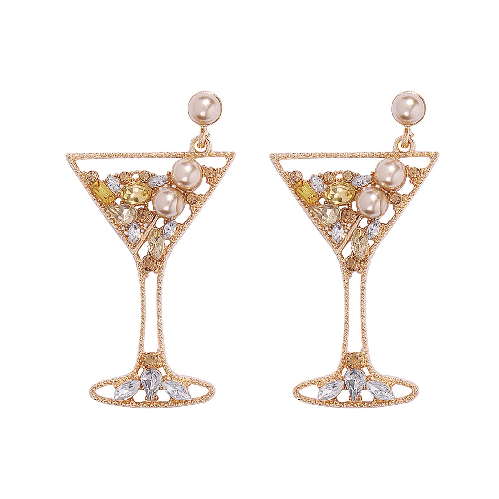 Champagne Crystal Drop Dangle Earrings for Women - Rhinestone Beaded Glass Pearl Post Earrings - Perfect for Wine Tasting, Parties & Evening Events