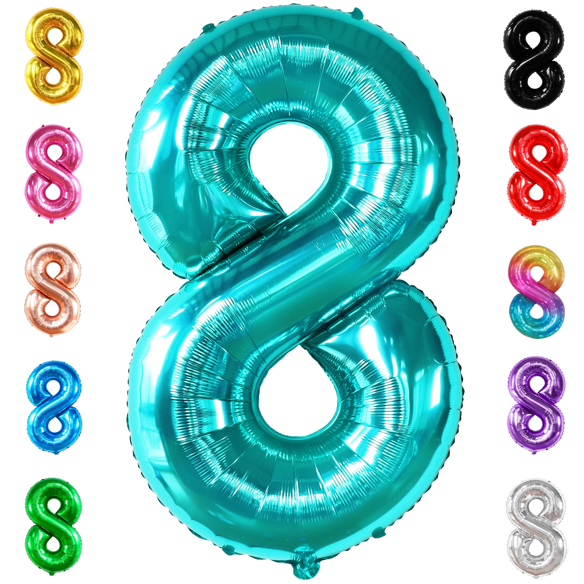 KatchOn 40 Inch Giant Teal Blue Number 8 Balloons - 8th Birthday Party Decorations for Boys & Girls | Large Aqua Blue Balloon for Happy Birthday Party Backdrop, Photo Booth, Cake Table Decoration