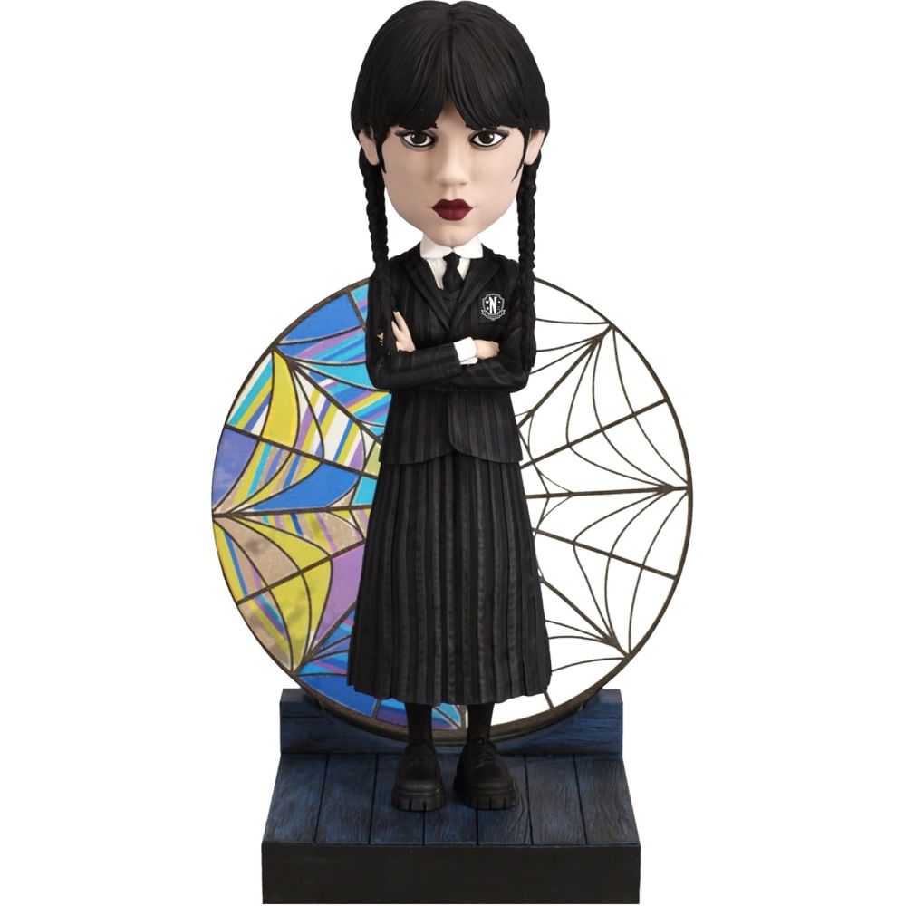 6.75 Inch Artistic Stained Glass Wednesday Addams Bobblehead - Elegance Series Collectible for Home Decor, Office Display & Pop Culture Enthusiasts