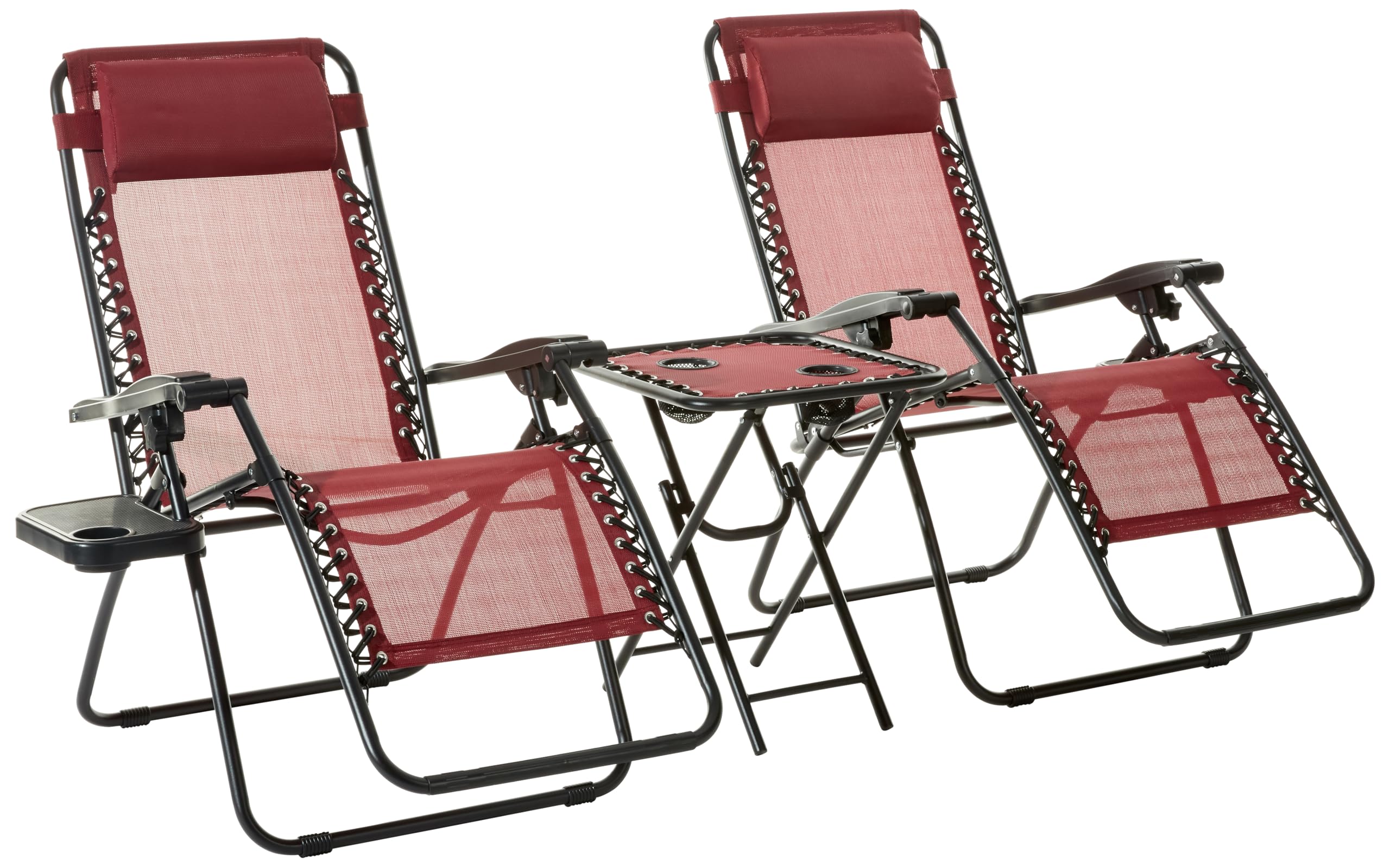 Amazon Basics 2-Pack Outdoor Textilene Adjustable Zero Gravity Lounge Chairs with Side Table - Red | Patio, Poolside & Backyard Relaxation Set