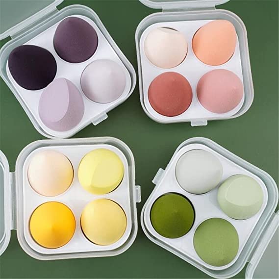 Beauty Blender Sponge Set with Storage Box - 4 Pack Multicolor Makeup Sponges for Flawless Foundation Application | Perfect for Travel & Professional Makeup Kits