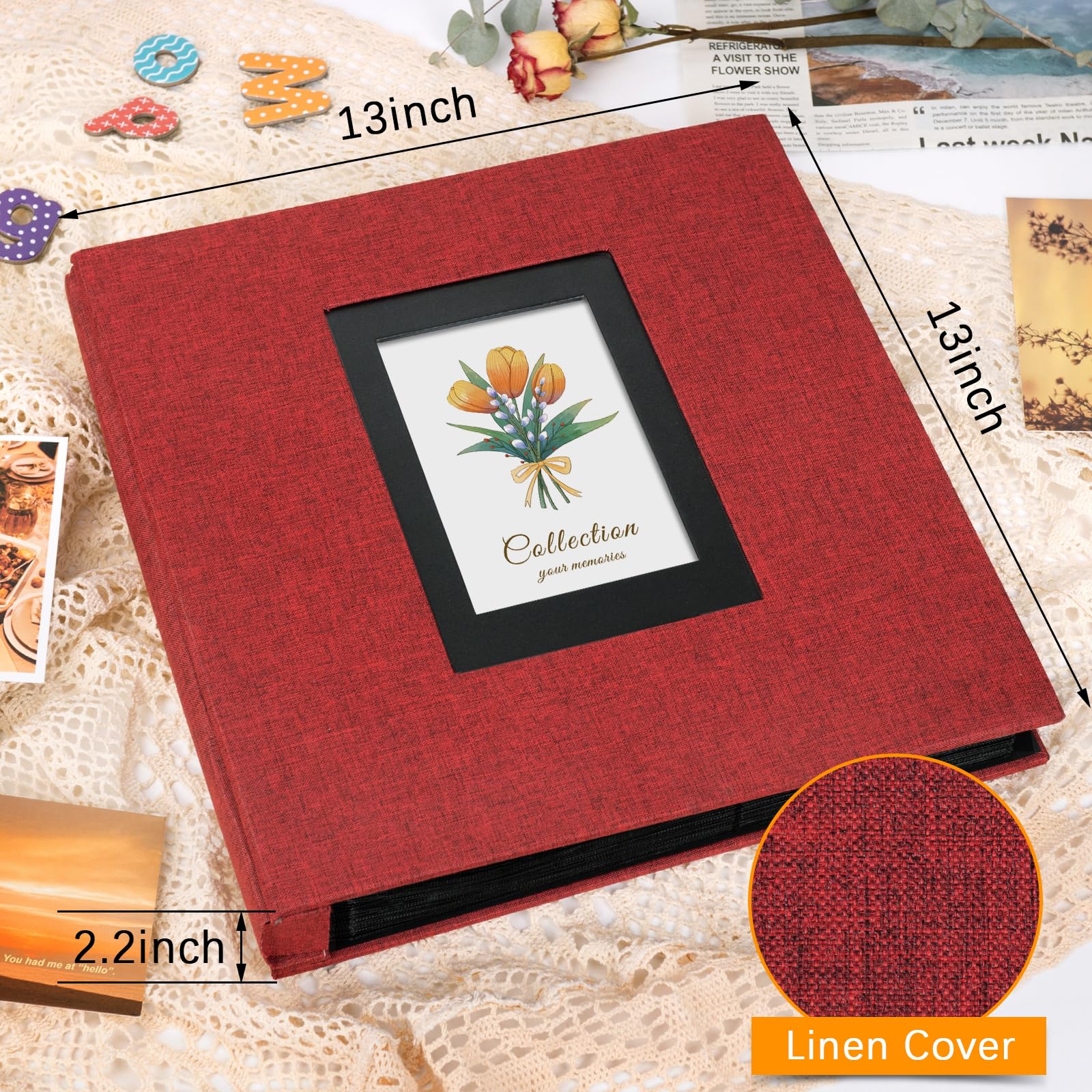 600-Pocket 4x6 Photo Album - Large Capacity Linen Fabric Cover for Wedding, School, Family, Anniversary, Baby Memory & Travel Photos | Perfect for Scrapbooking, Home Decor & Gift Giving (Red)