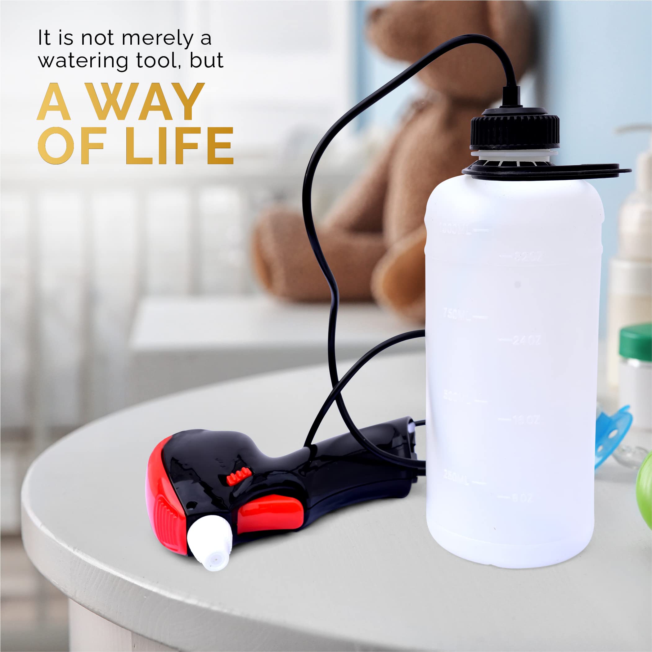 32oz Garden Pump Sprayer - Adjustable Nozzle Plant Mister with AA Batteries | Lightweight Automatic Spray Bottle for Indoor Plants, Outdoor Gardening & Cleaning | Durable & Reliable Water Sprayer for Home, Lawn & Car Wash