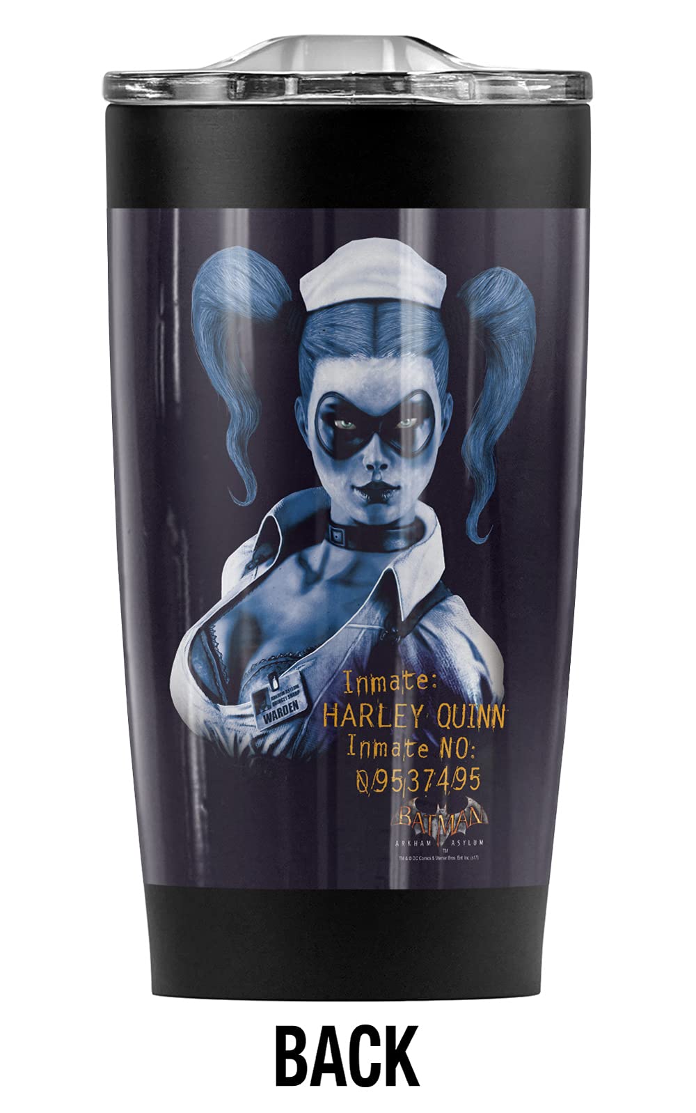 Batman Arkham Asylum Harley Quinn 20oz Stainless Steel Tumbler - Vacuum Insulated Double Wall Coffee Travel Mug with Leakproof Sliding Lid | Keeps Hot & Cold for Hours | Perfect for Office, Gym, Camping & Road Trips