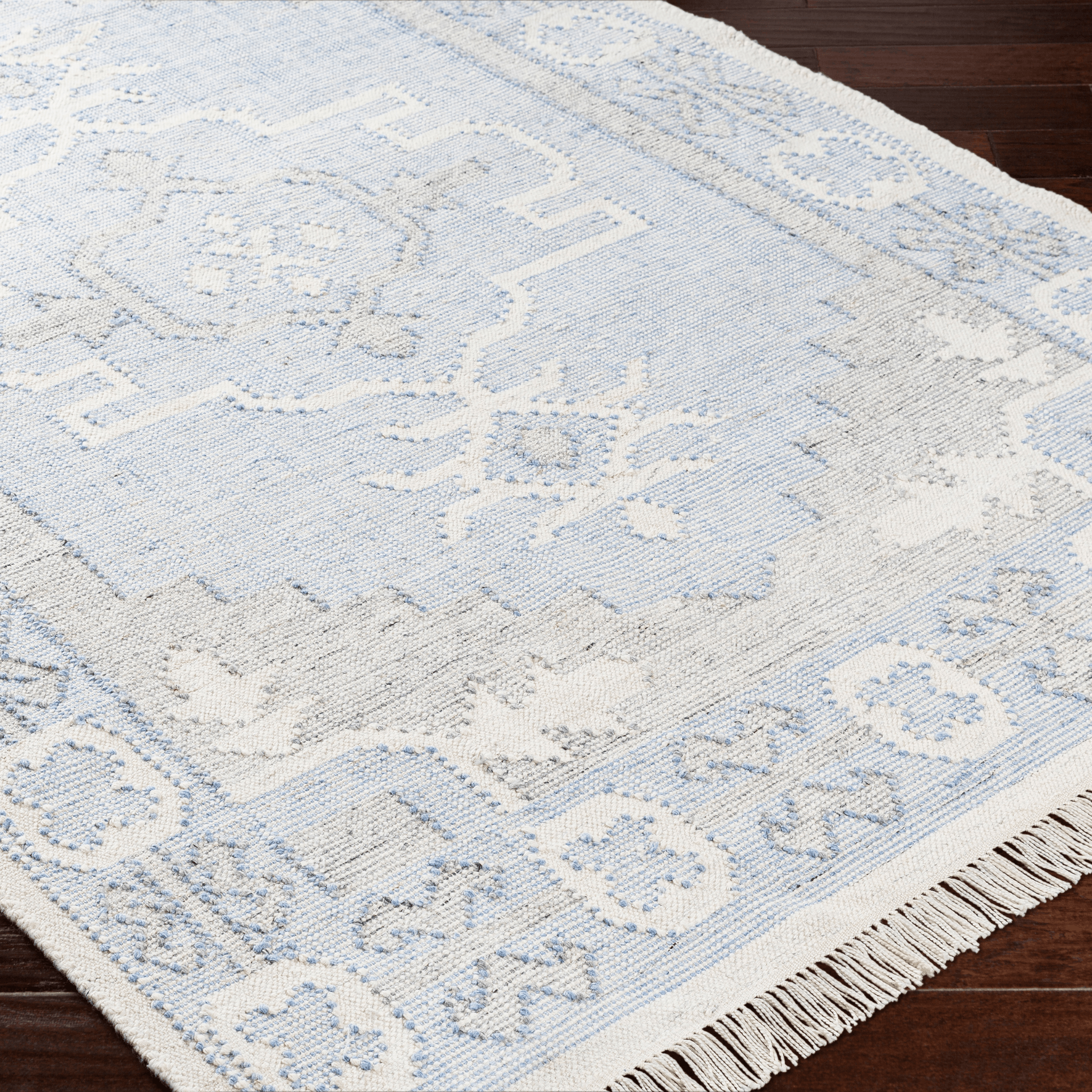 Eco-Friendly Blue & Cream Recycled PET Yarn Area Rug - Multiple Size Options for Living Room, Bedroom & Office Decor
