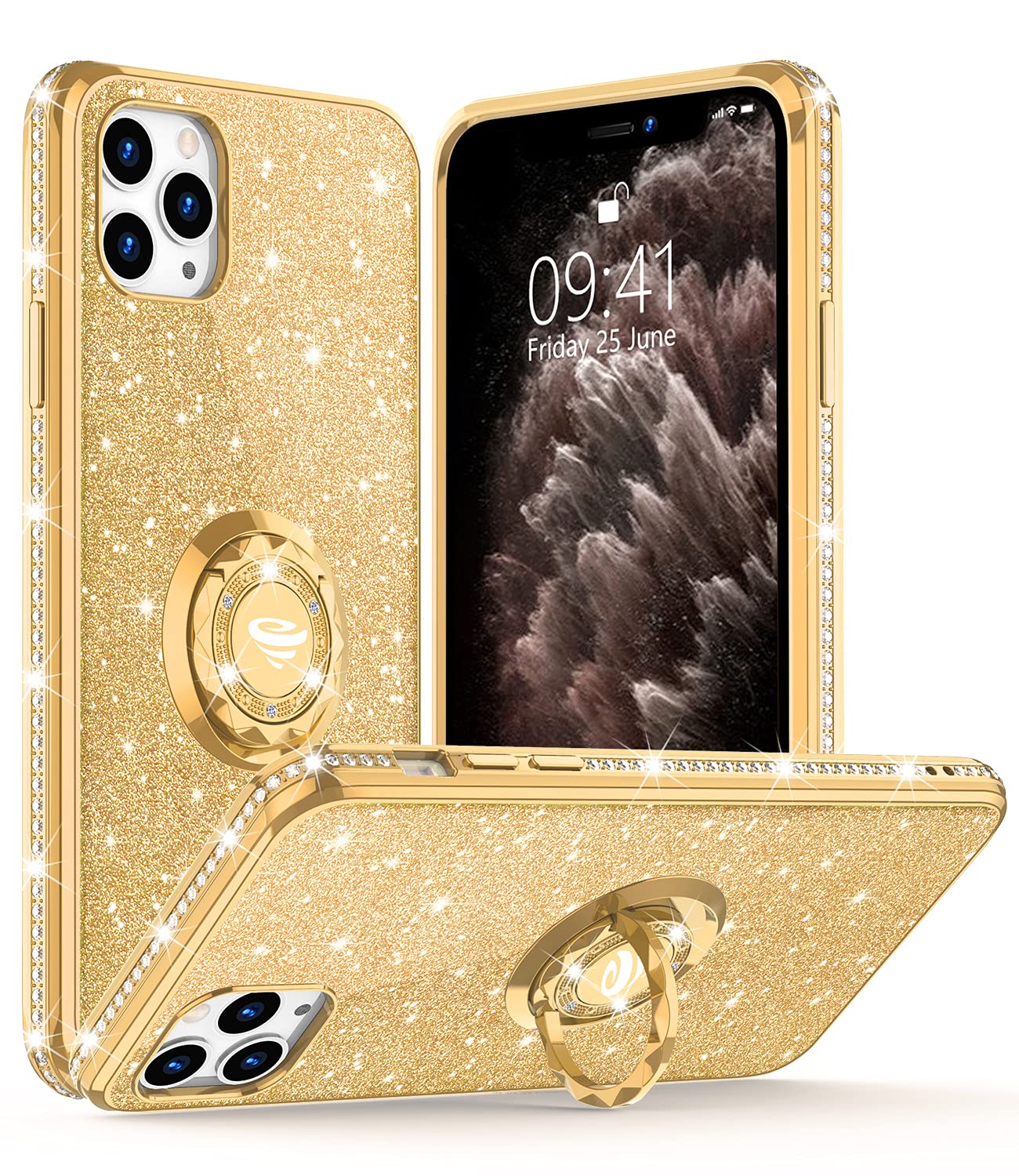 OCYCLONE iPhone 11 Pro Max Case - Glitter Sparkle Bling Diamond Soft Bumper Cover with Ring Stand | Shockproof Protective Phone Case for Women & Girls | Compatible with 6.5 inch iPhone 11 Pro Max (Gold) | Perfect for Daily Use, Work & Travel Protection
