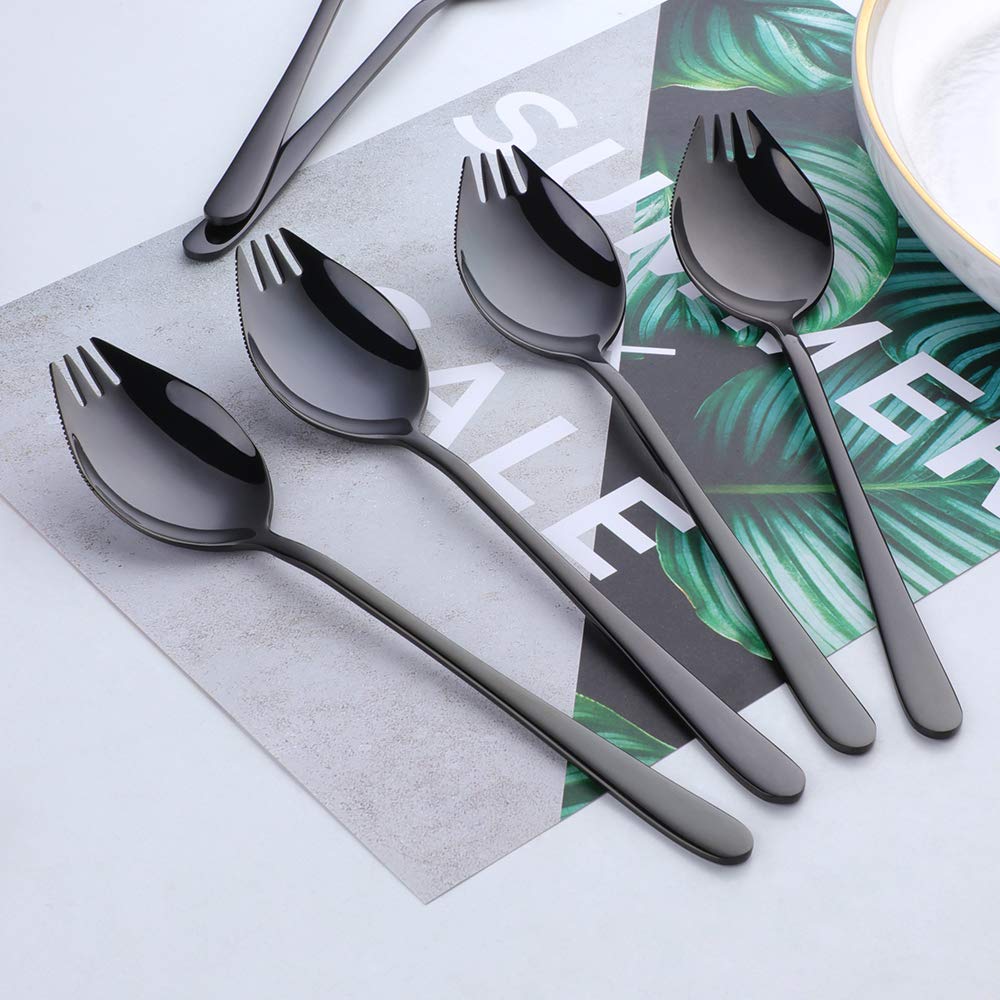 Buyer Star 6-Pack Stainless Steel Sporks - 18/8 Food Grade Spork Set (7.6 Inch, 1.6 Oz) for Ice Cream, Salad, Dessert, Camping & Picnic - Durable Black Utensils for Home, Office & Outdoor Use