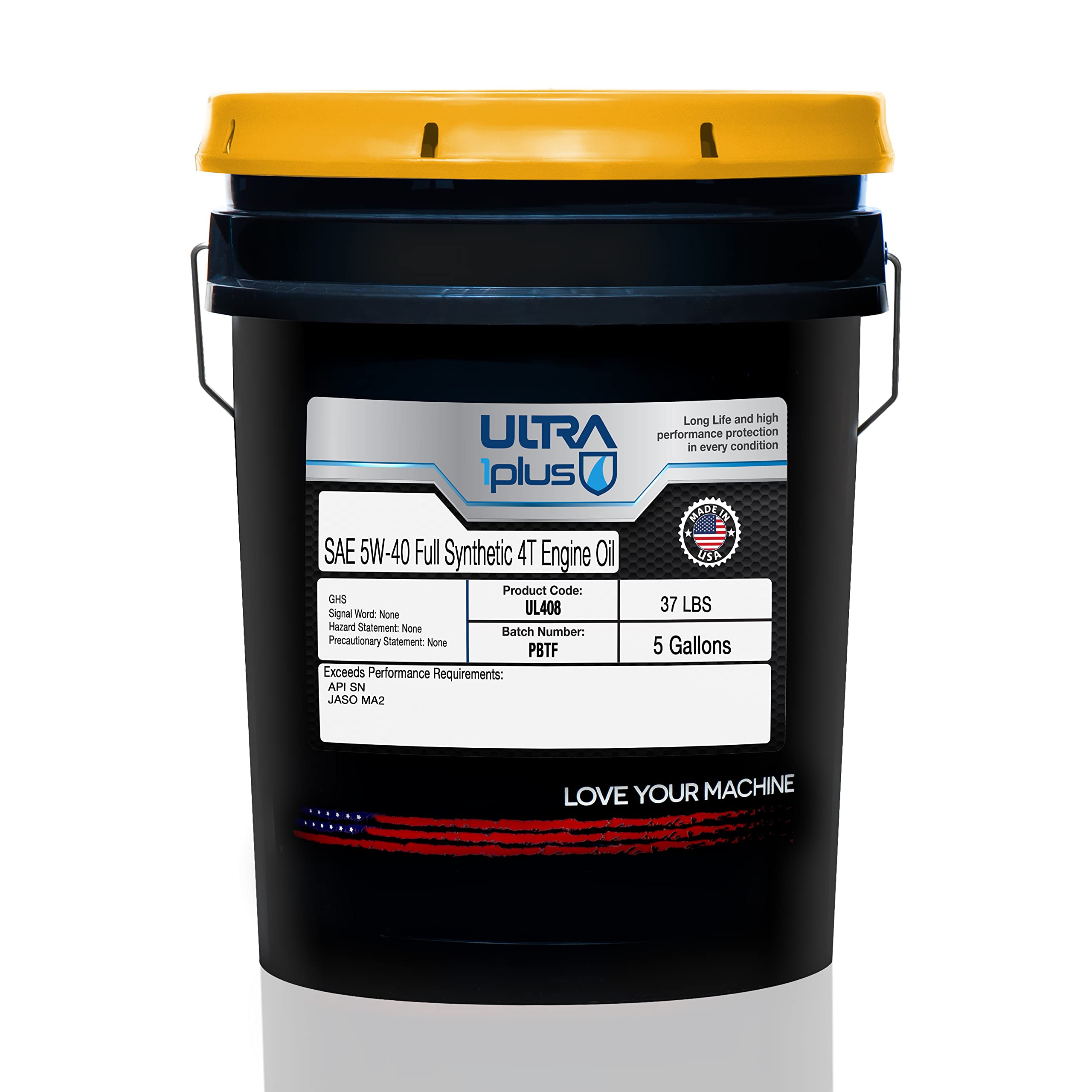 Ultra1Plus SAE 5W-40 Full Synthetic 4T Motorcycle Engine Oil - API SN JASO MA2 Certified - 5 Gallon Pail - Ideal for High-Performance Motorcycles, ATVs & Dirt Bikes