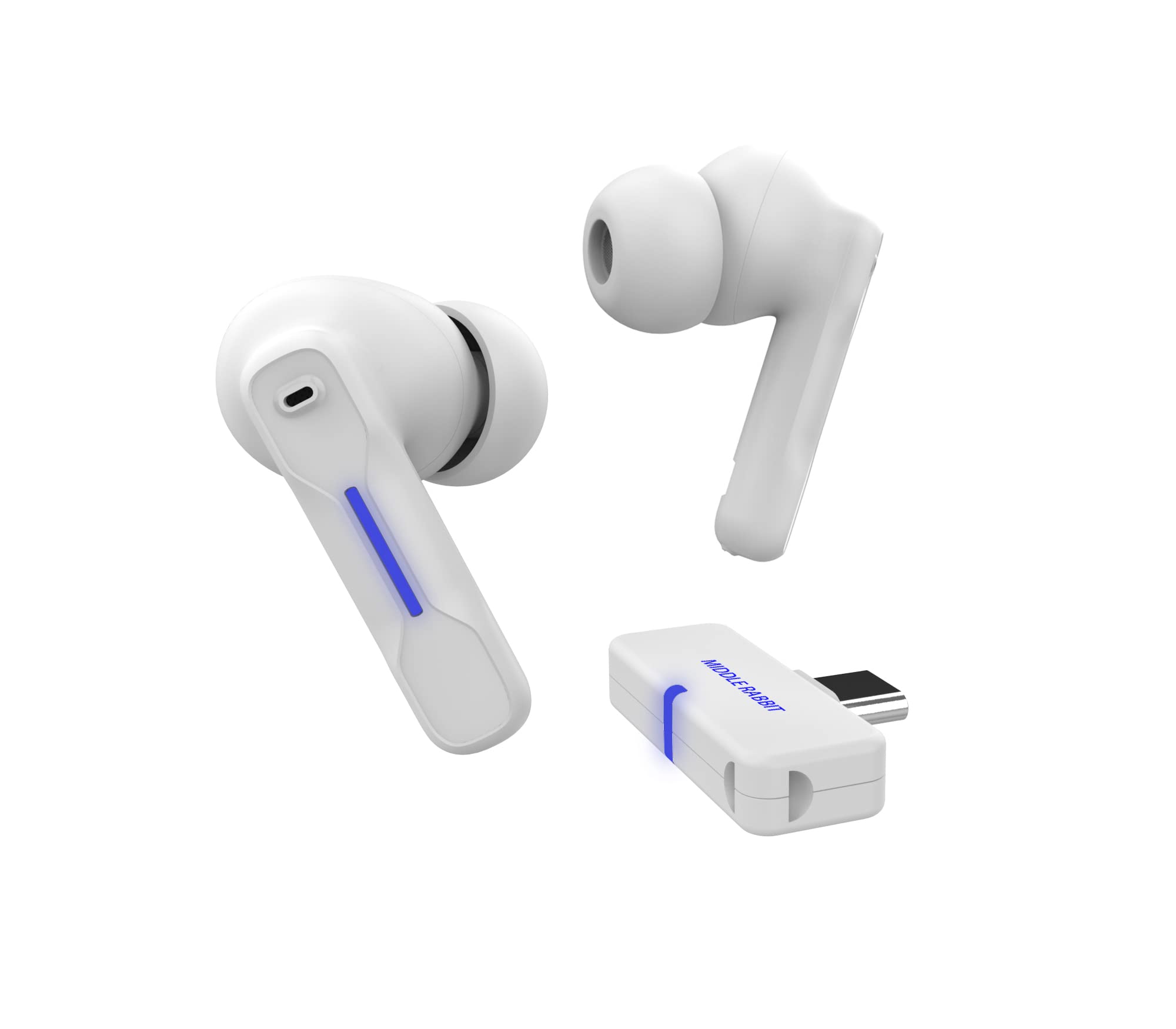 SW4 Wireless Earbuds for PC, Computer & Laptop - Bluetooth 5.0 with USB Dongle - 30ms Low Latency Gaming Headset with Mic - App Control - Noise Cancelling Work Headphones for Office, Zoom Calls & Online Meetings (White)