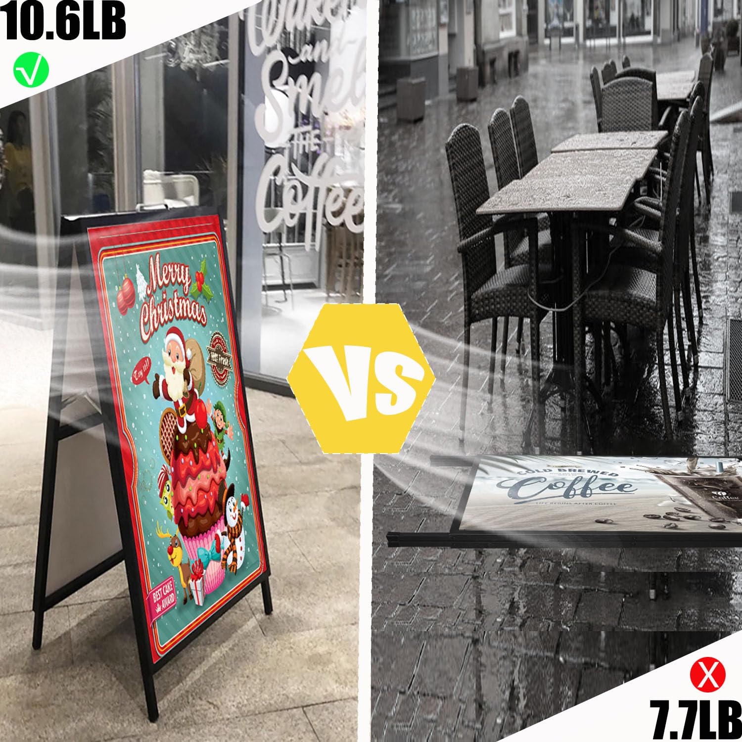 USCNC 24x36 Inch Heavy Duty Double-Sided A-Frame Sandwich Board Sign - Durable Slide-in Sidewalk Sign for Outdoor Advertising, Business Promotions & Street Marketing (Frame Only, No White Board Included) - Perfect for Restaurants, Retail Stores & Event Signage