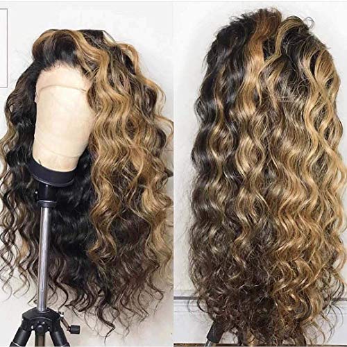 KRN Ombre Blonde Lace Front Human Hair Wig - 150% Density Brazilian Loose Curly Wig with Baby Hair for Black Women (16 Inch) - Perfect for Daily Wear, Cosplay & Special Occasions