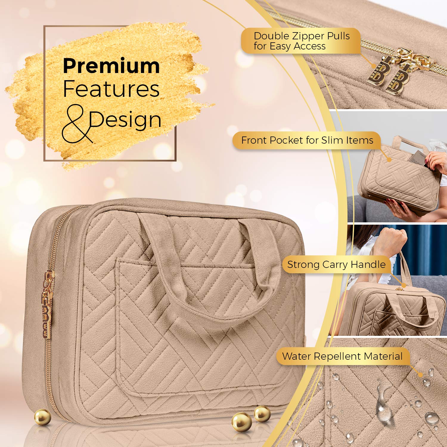 BOACAY Hanging Travel Toiletry Bag for Women - Waterproof Makeup Organizer with Multiple Pockets for Cosmetics, Toiletries & Travel Essentials - Perfect for Bathroom, Shower, Camping & Vacation Trips